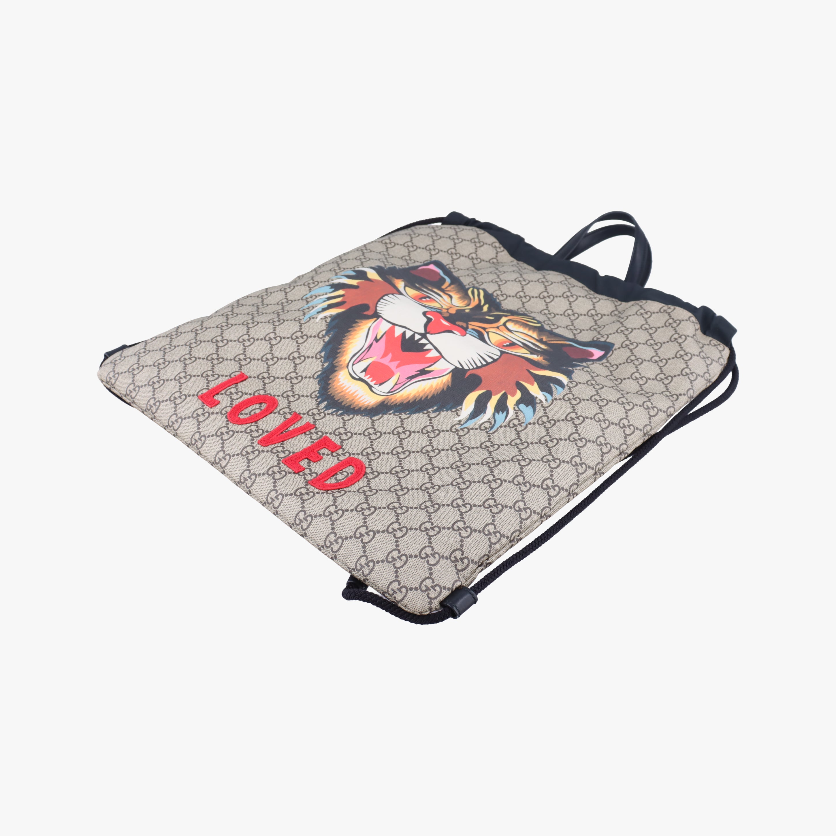 Pre-owned Gucci GG Supreme drawstring Beige×Multicolour PVC coated canvas 473872 backpack/rucksack | stylenewstar