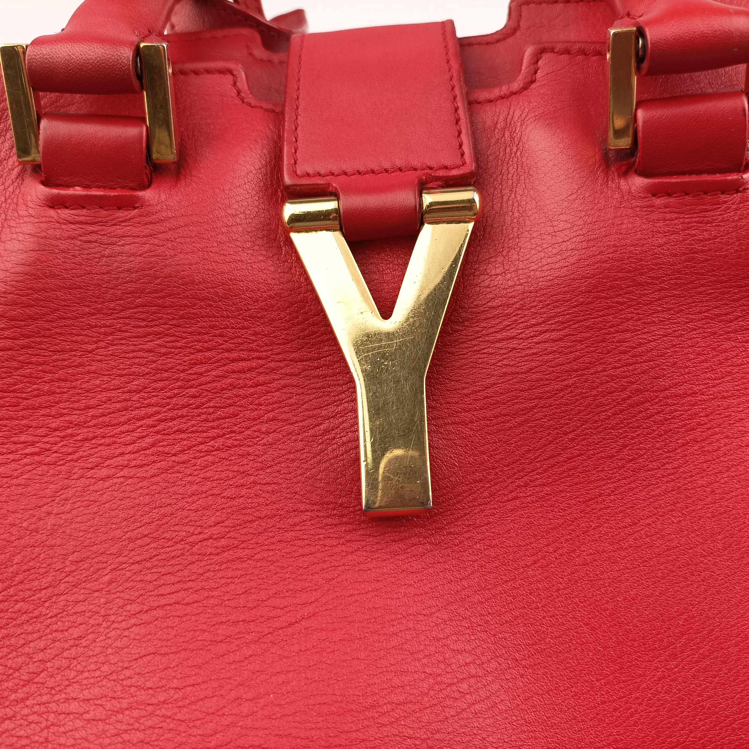 Pre-owned Yves Saint Laurent Y Ligne Petit Cabas Red Leather 311210 shoulderbag | stylenewstar