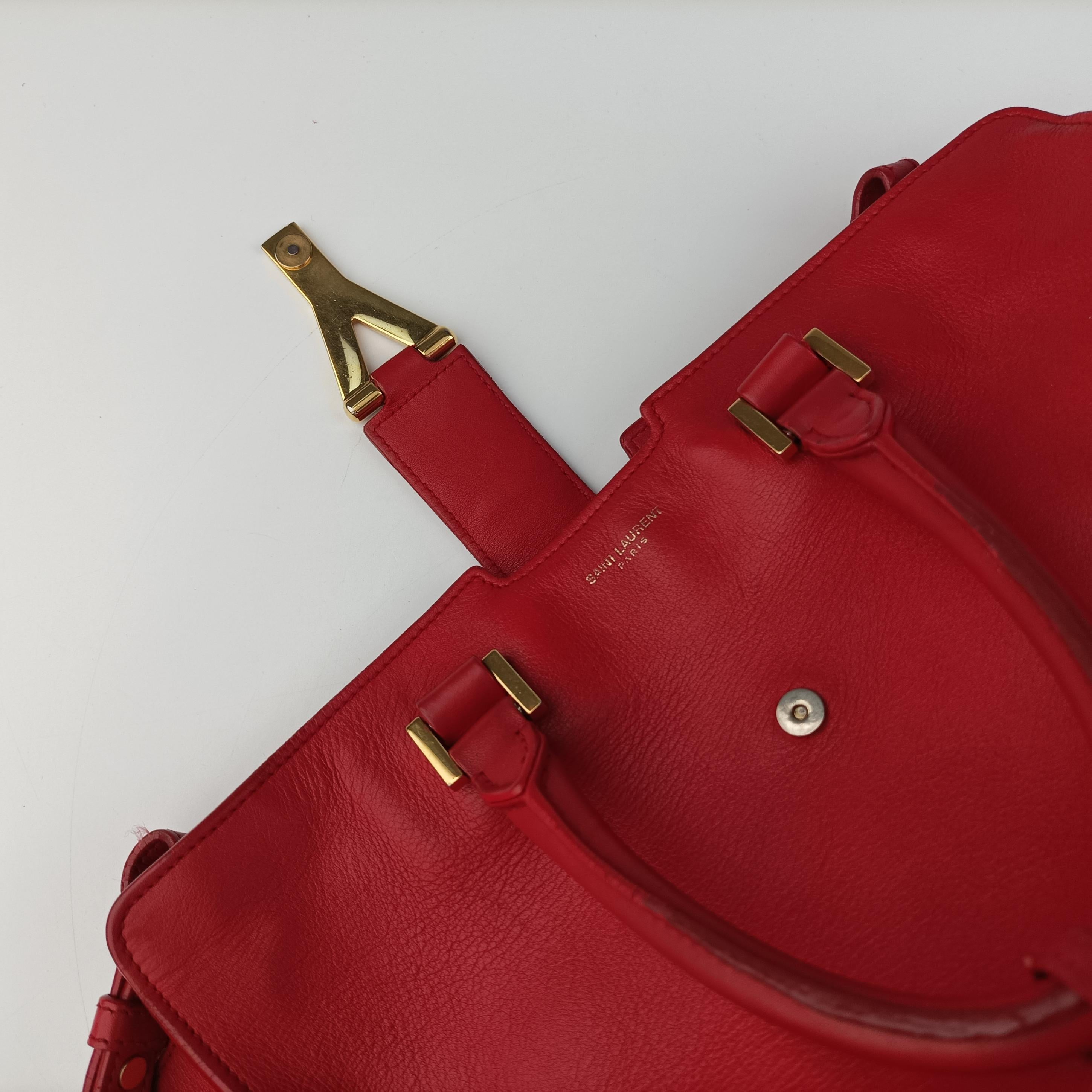Pre-owned Yves Saint Laurent Y Ligne Petit Cabas Red Leather 311210 shoulderbag | stylenewstar