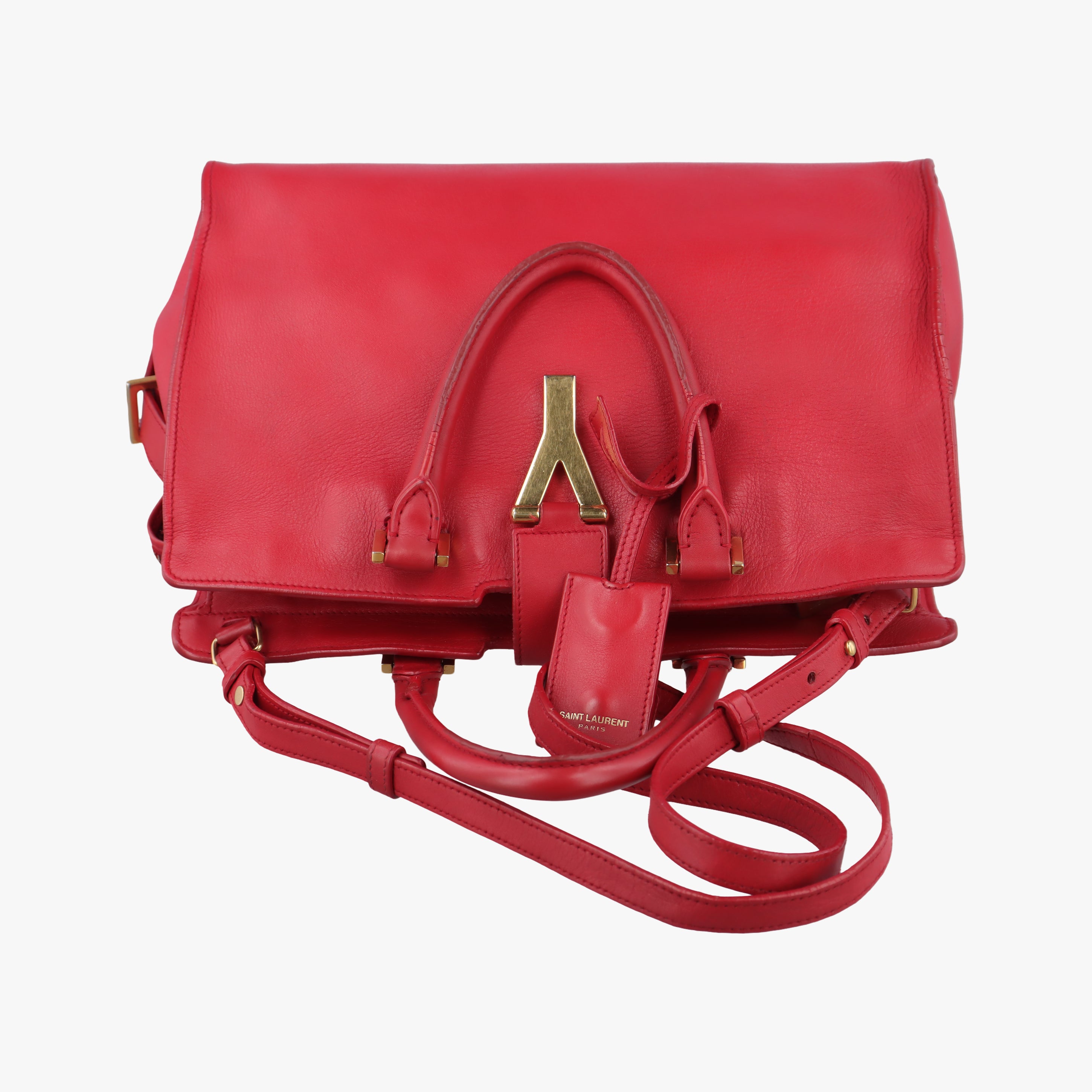 Pre-owned Yves Saint Laurent Y Ligne Petit Cabas Red Leather 311210 shoulderbag | stylenewstar