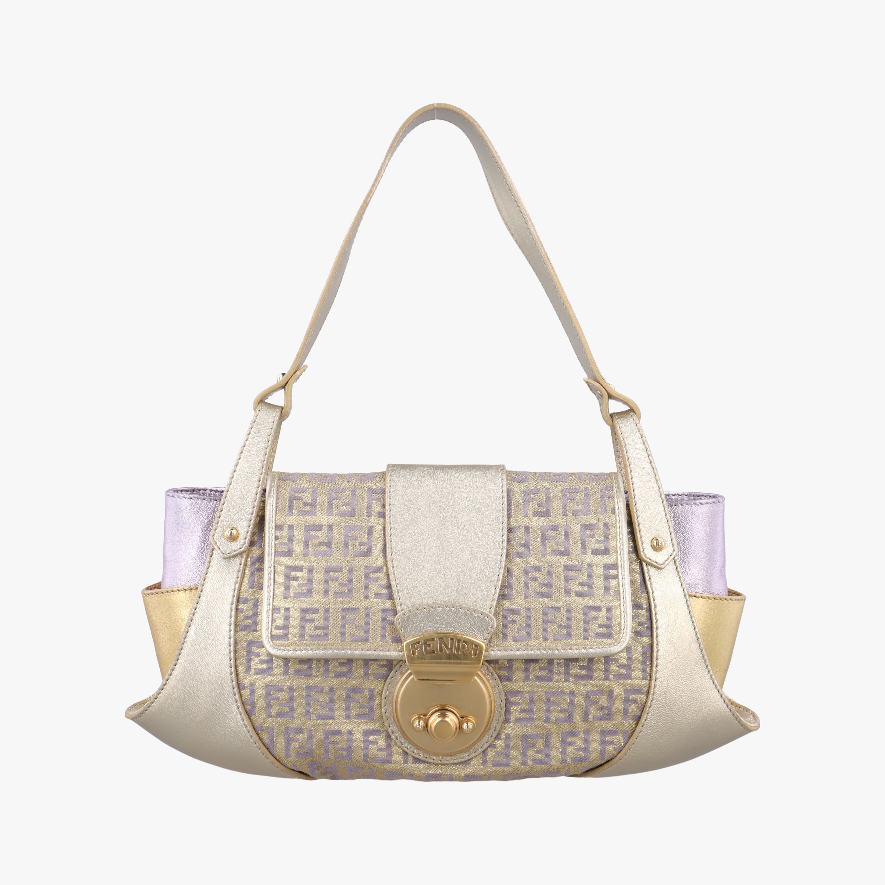 Pre-owned Fendi Zucchino turn lock golden×Multicolour canvas×leather 8BR492 handbag | stylenewstar