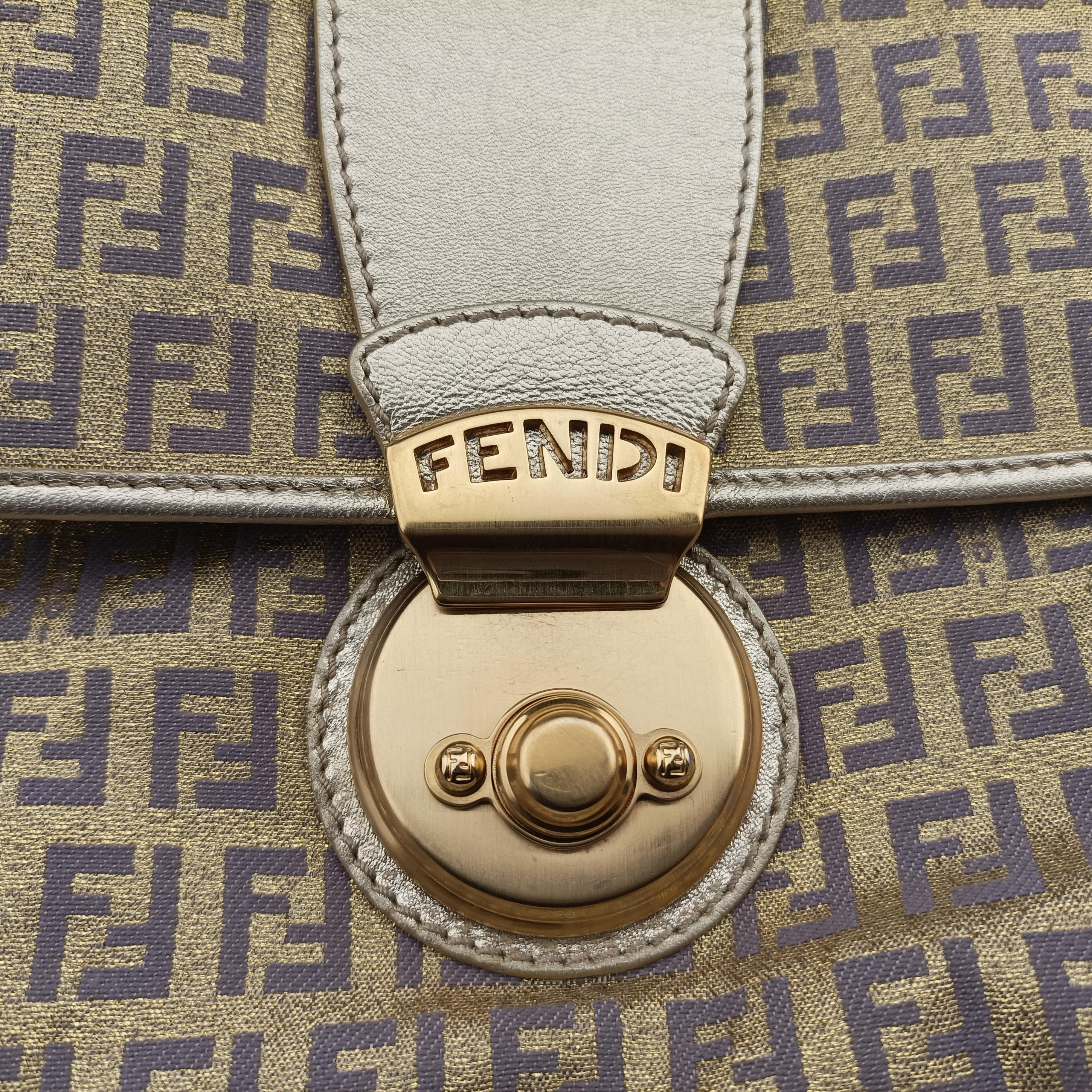 Pre-owned Fendi Zucchino turn lock golden×Multicolour canvas×leather 8BR492 handbag | stylenewstar