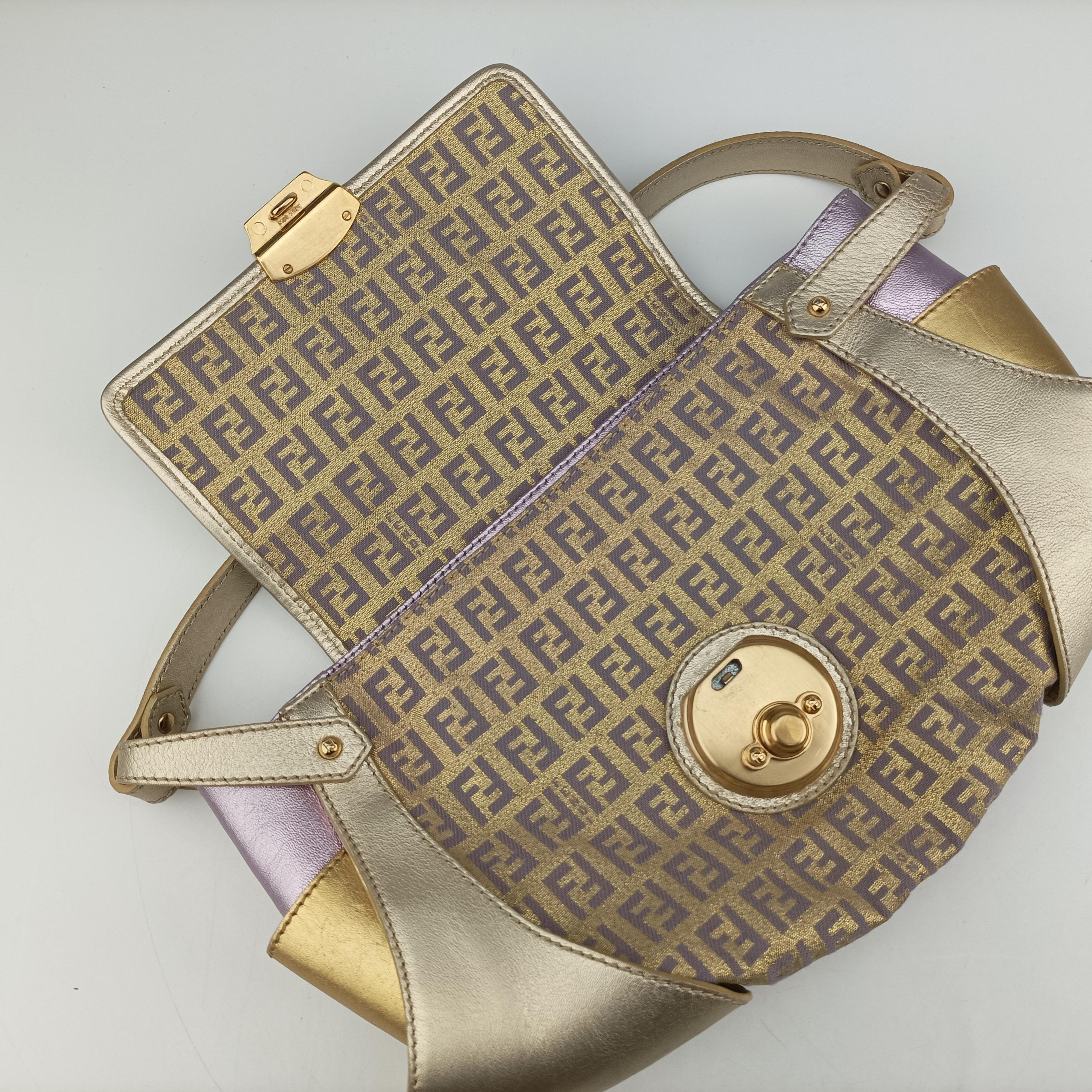 Pre-owned Fendi Zucchino turn lock golden×Multicolour canvas×leather 8BR492 handbag | stylenewstar