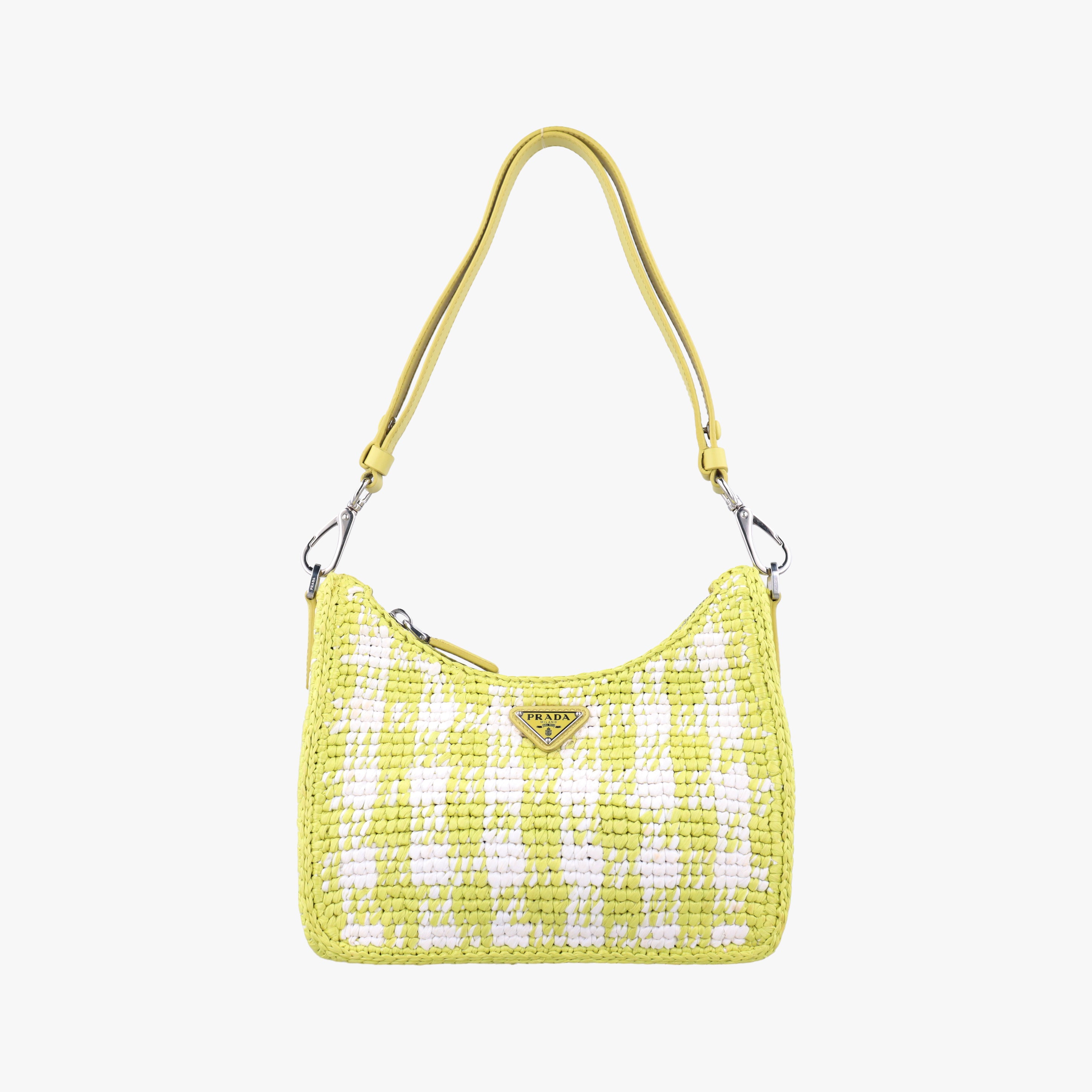 Pre-owned Prada Re-Edition 2005 Yellow x White straw  handbag | stylenewstar