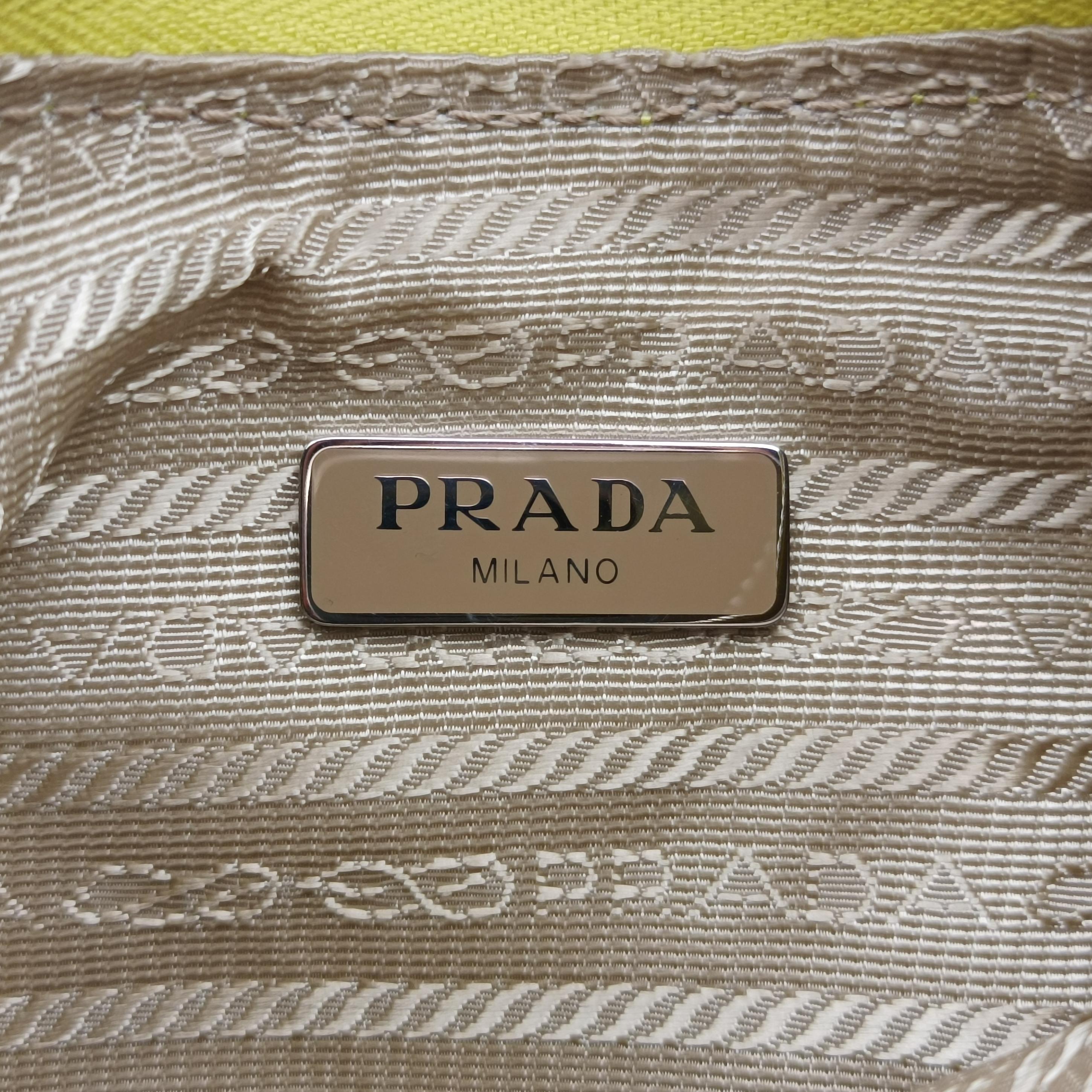 Pre-owned Prada Re-Edition 2005 Yellow x White straw  handbag | stylenewstar