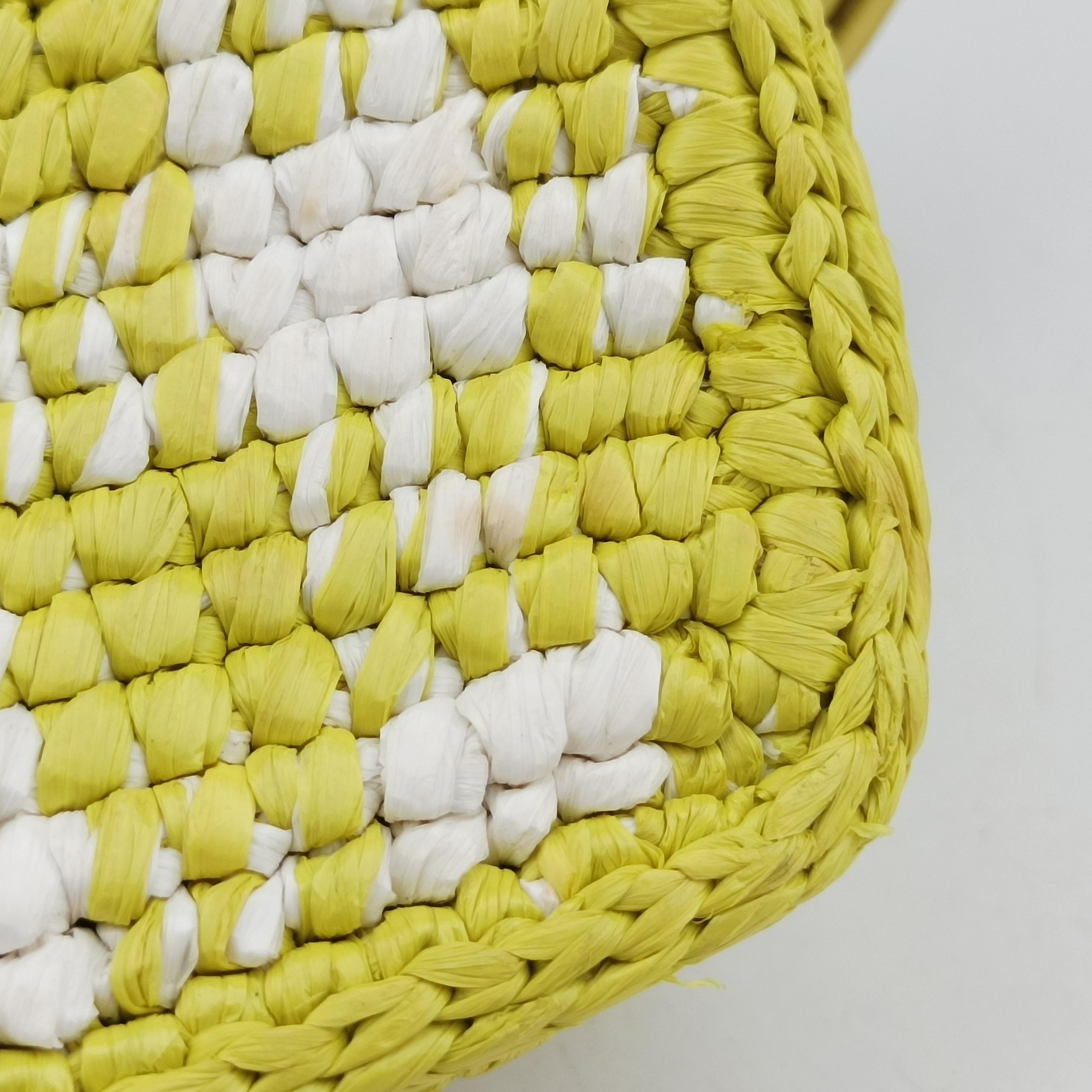 Pre-owned Prada Re-Edition 2005 Yellow x White straw  handbag | stylenewstar