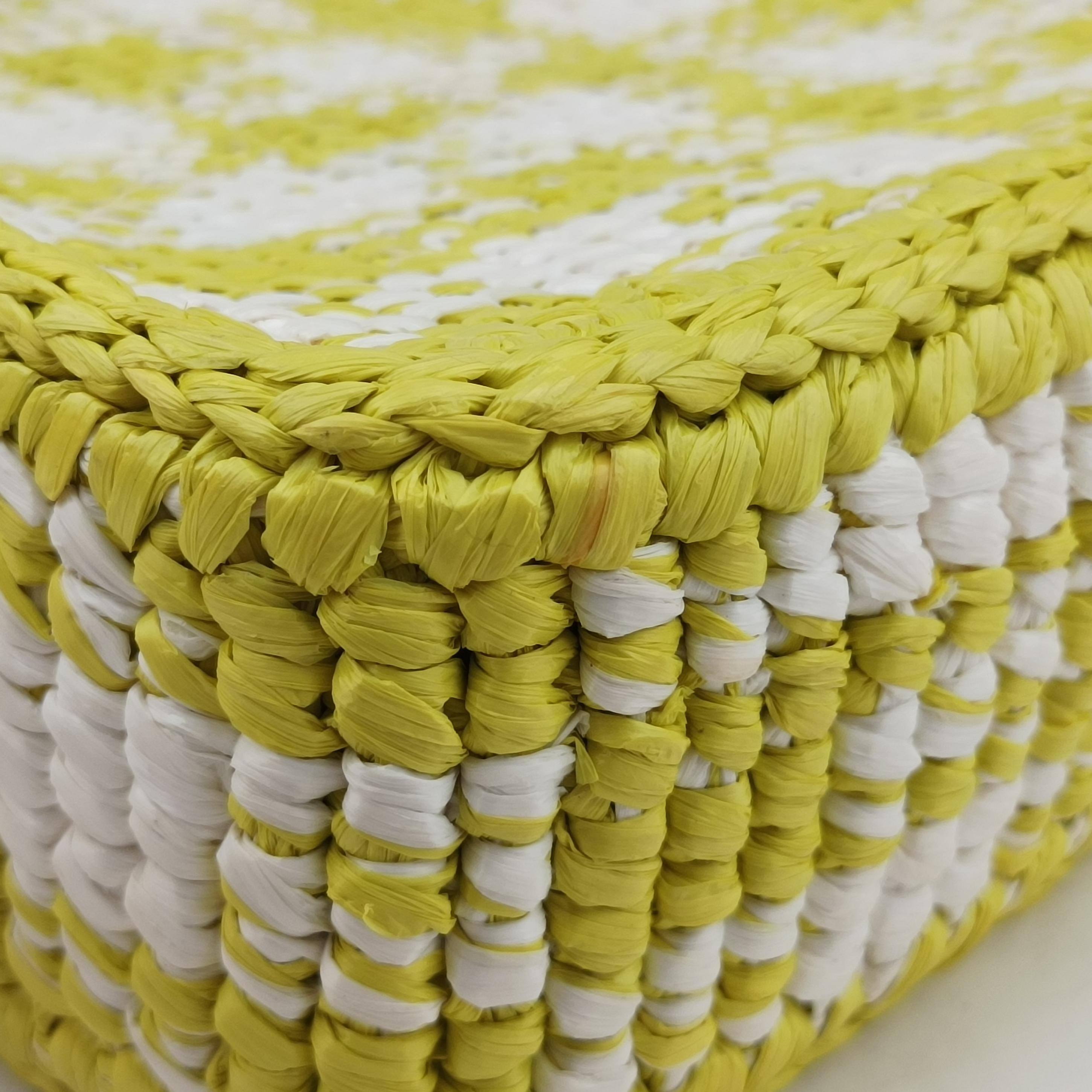 Pre-owned Prada Re-Edition 2005 Yellow x White straw  handbag | stylenewstar