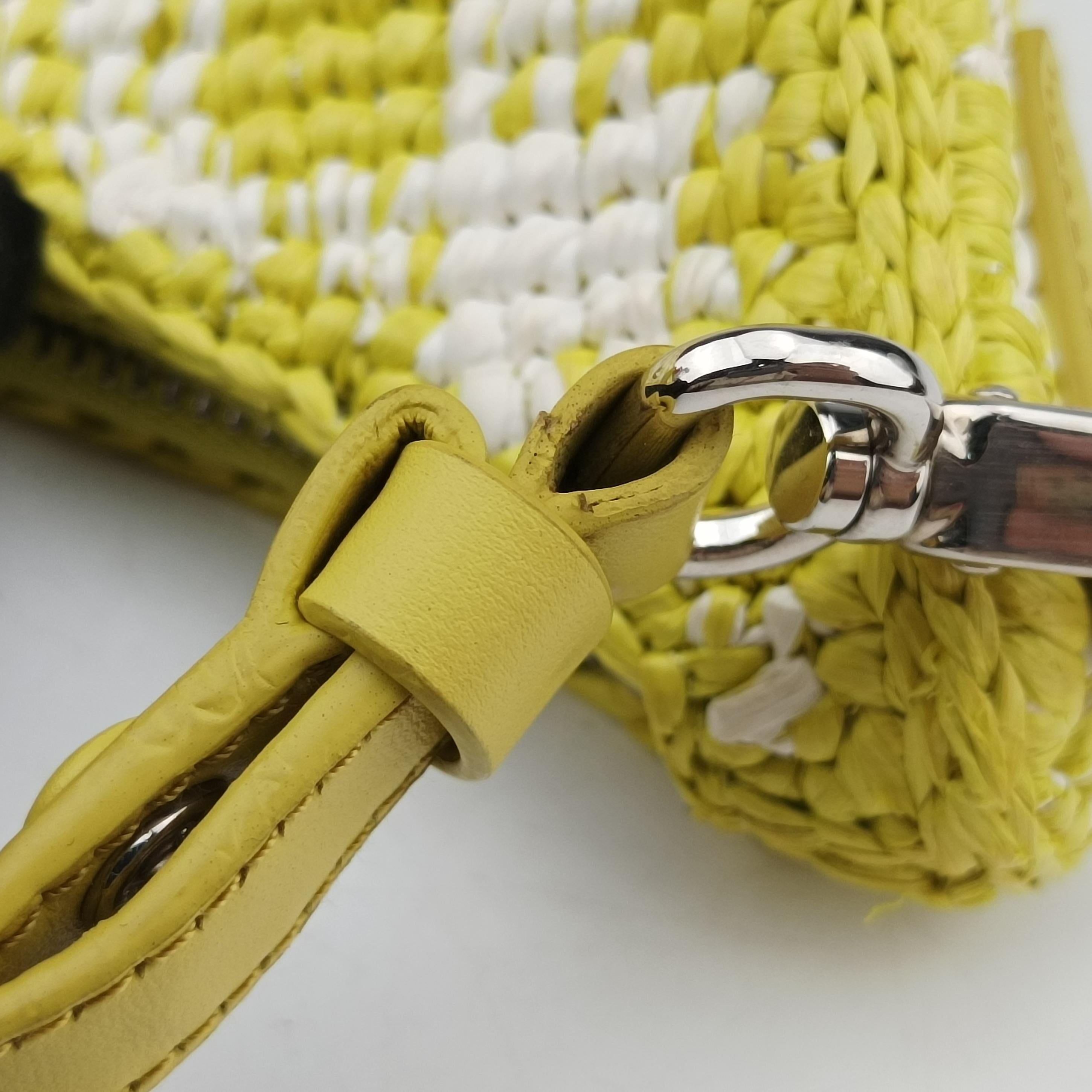 Pre-owned Prada Re-Edition 2005 Yellow x White straw  handbag | stylenewstar