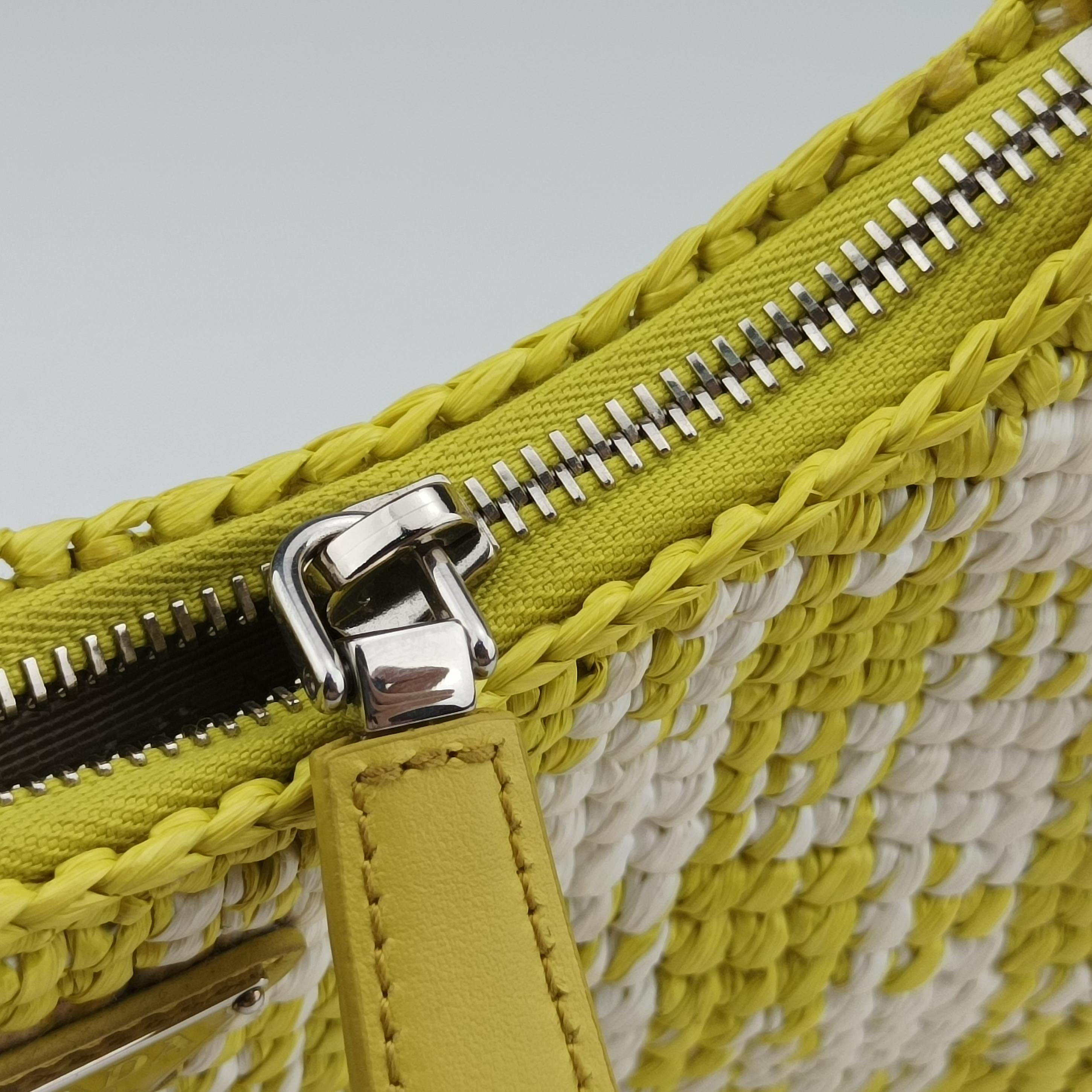 Pre-owned Prada Re-Edition 2005 Yellow x White straw  handbag | stylenewstar