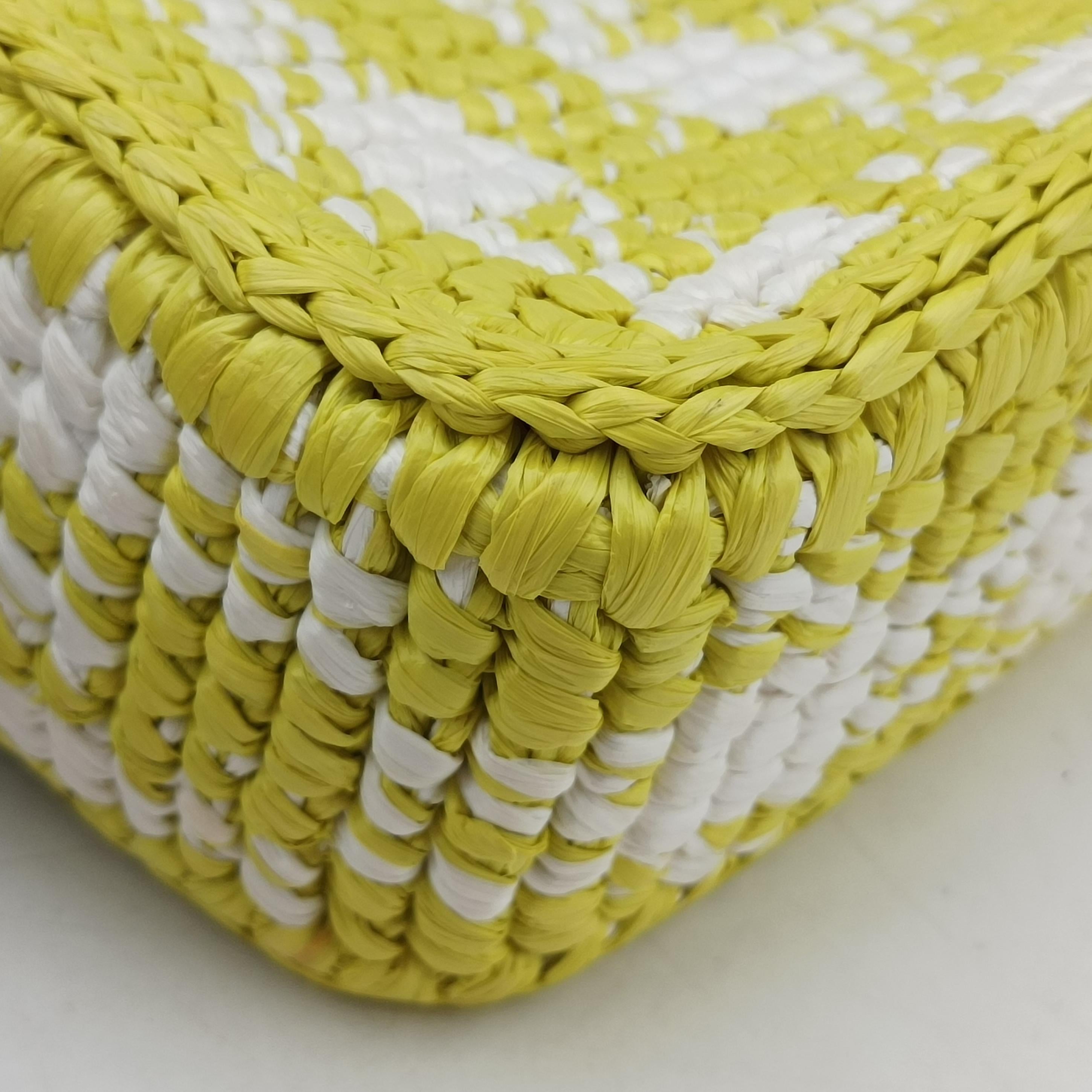 Pre-owned Prada Re-Edition 2005 Yellow x White straw  handbag | stylenewstar