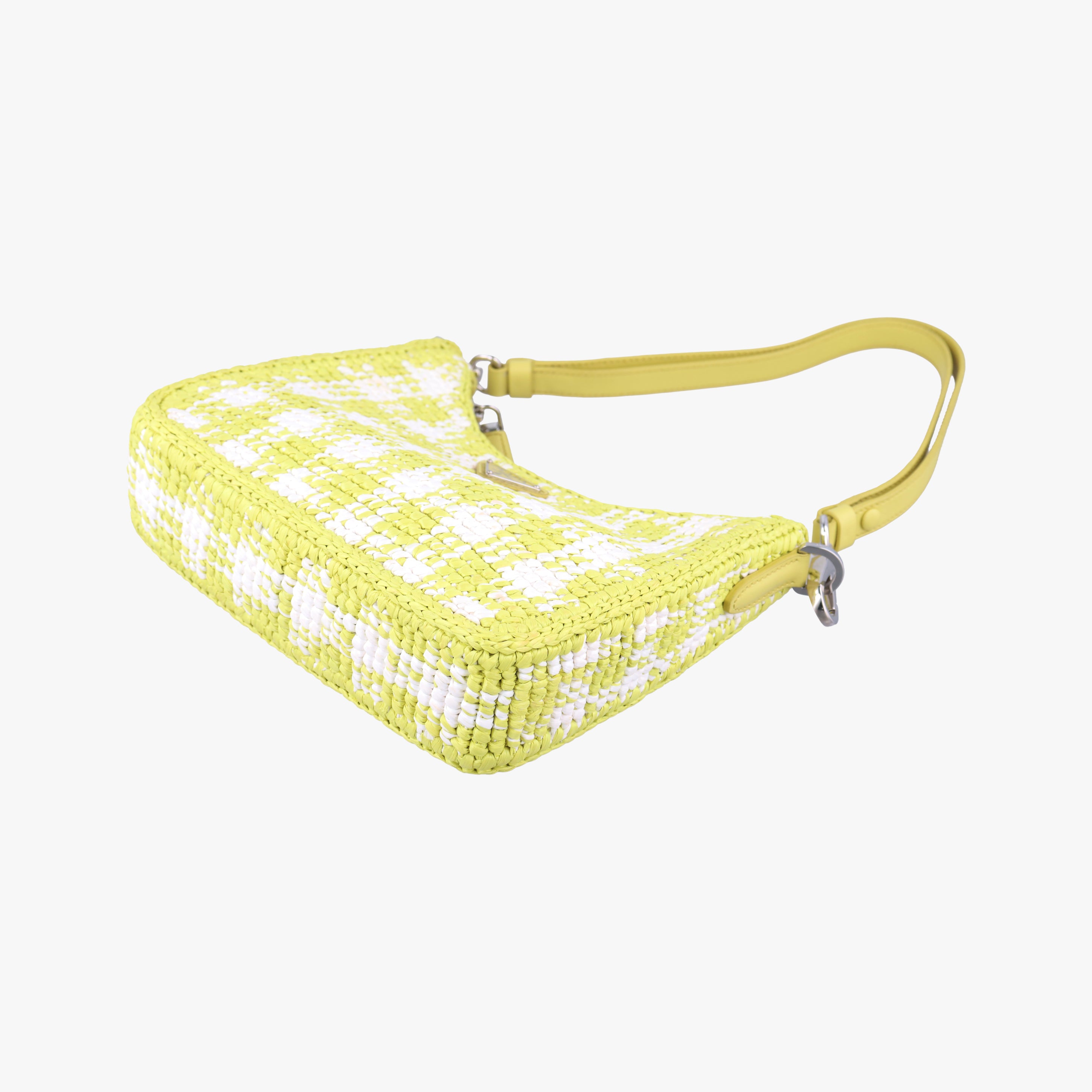 Pre-owned Prada Re-Edition 2005 Yellow x White straw  handbag | stylenewstar