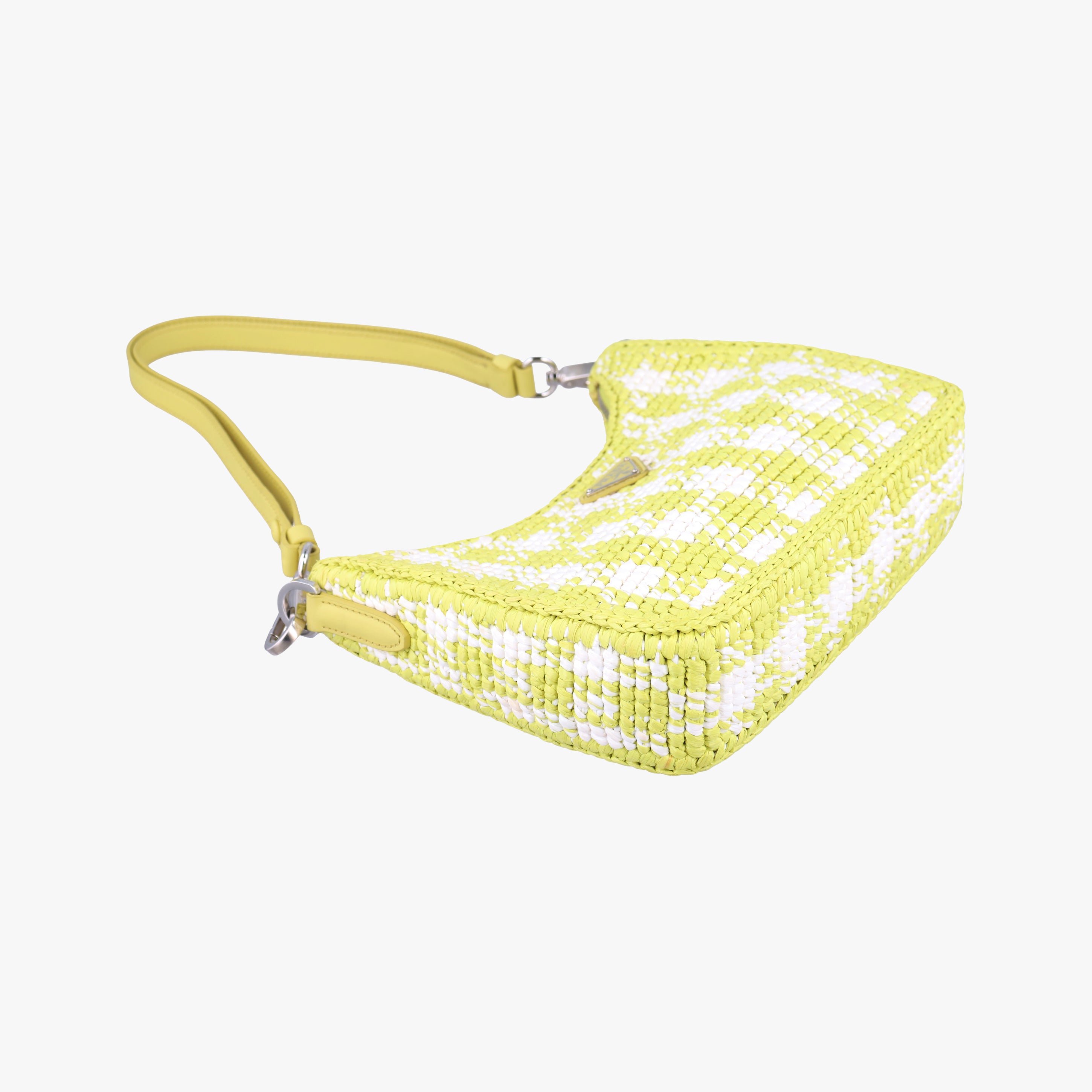Pre-owned Prada Re-Edition 2005 Yellow x White straw  handbag | stylenewstar