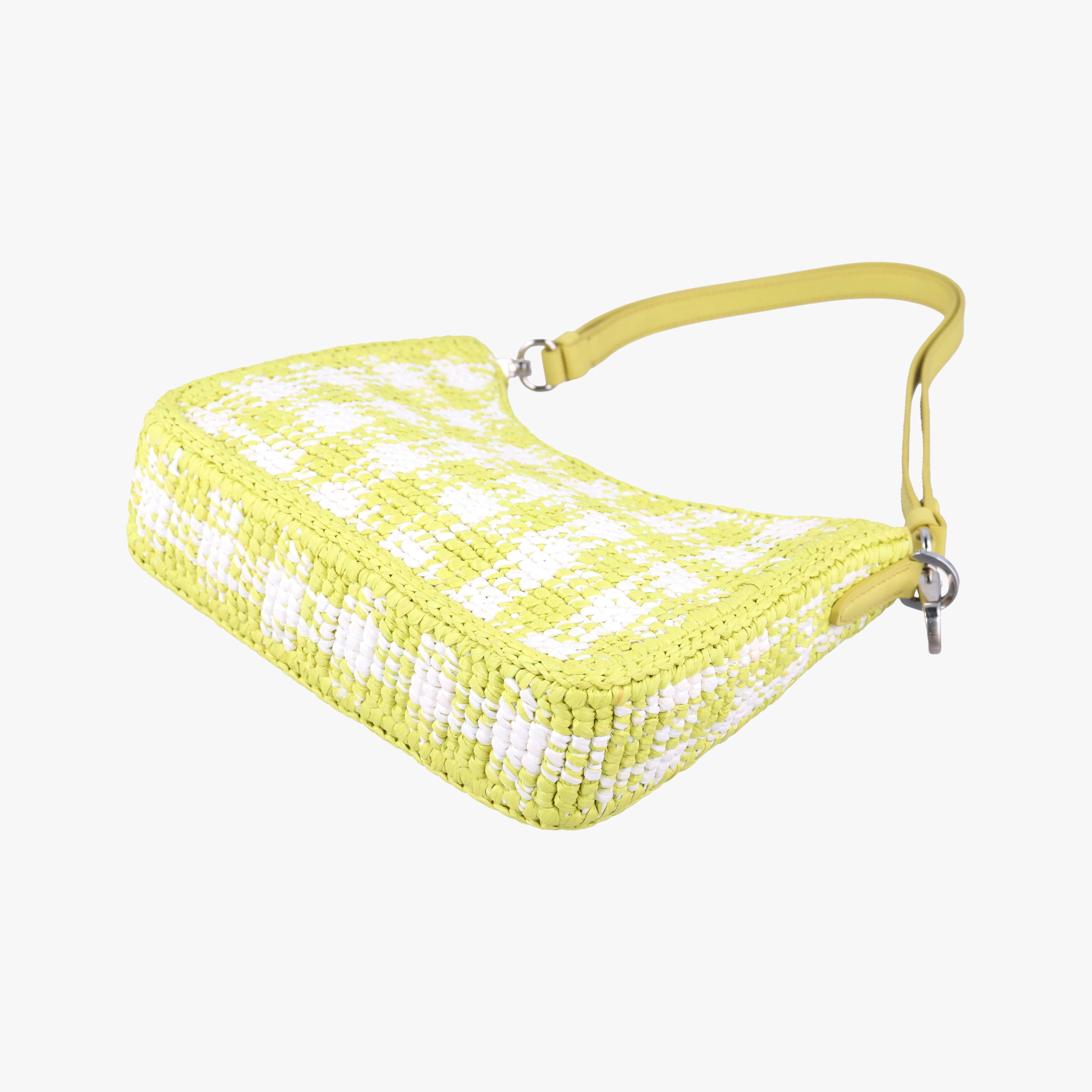 Pre-owned Prada Re-Edition 2005 Yellow x White straw  handbag | stylenewstar