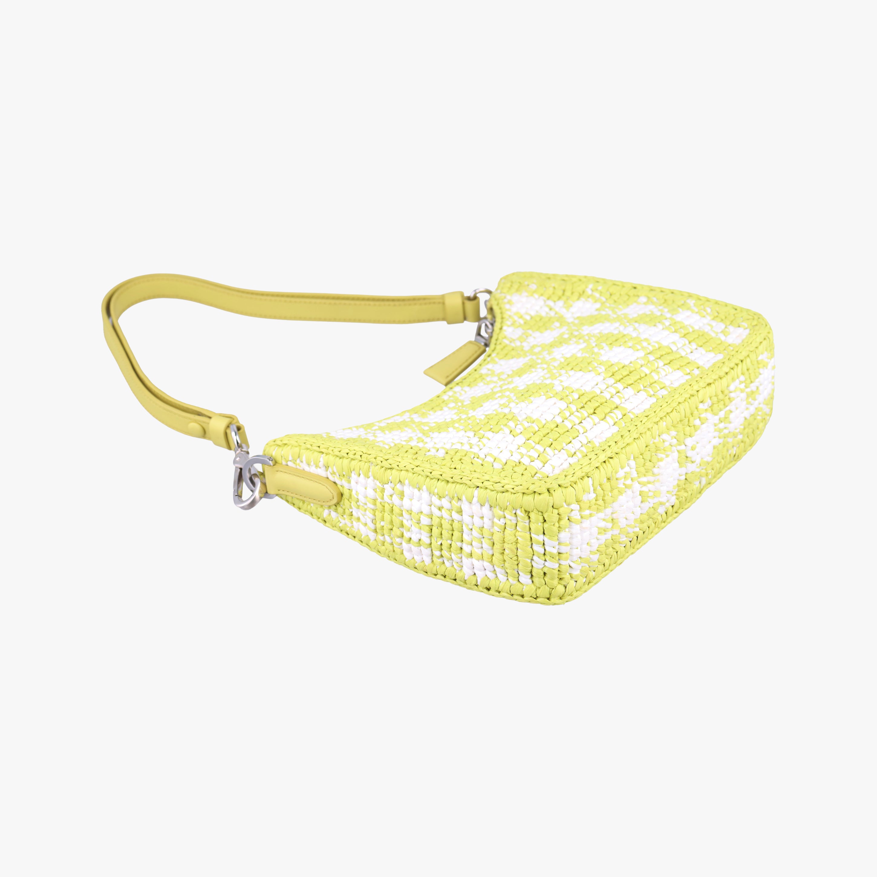 Pre-owned Prada Re-Edition 2005 Yellow x White straw  handbag | stylenewstar
