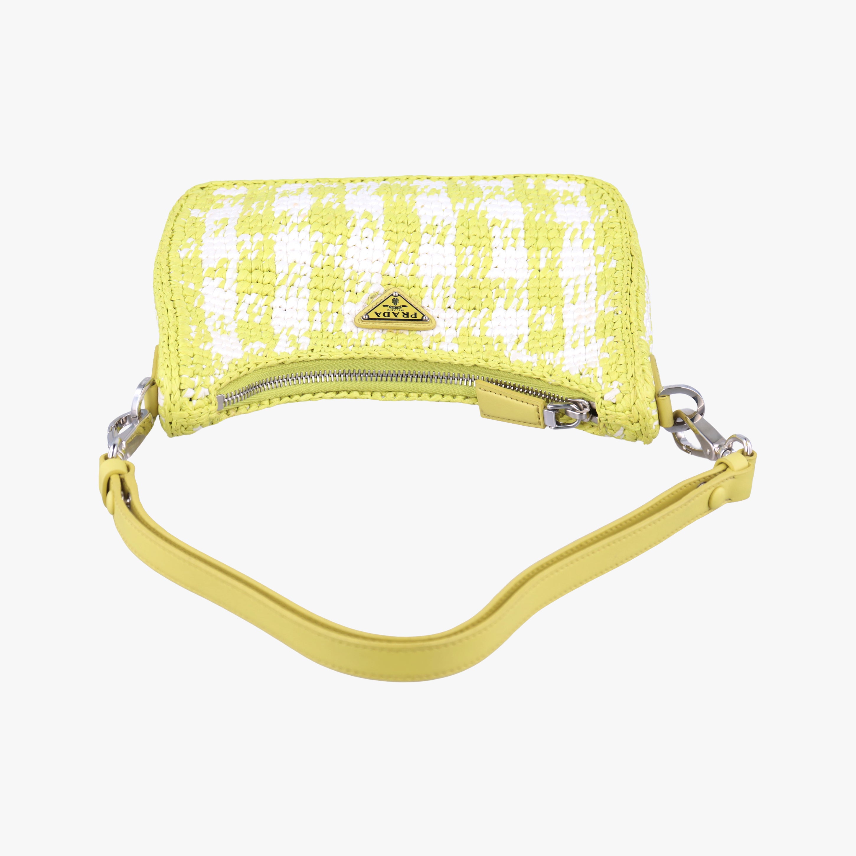 Pre-owned Prada Re-Edition 2005 Yellow x White straw  handbag | stylenewstar