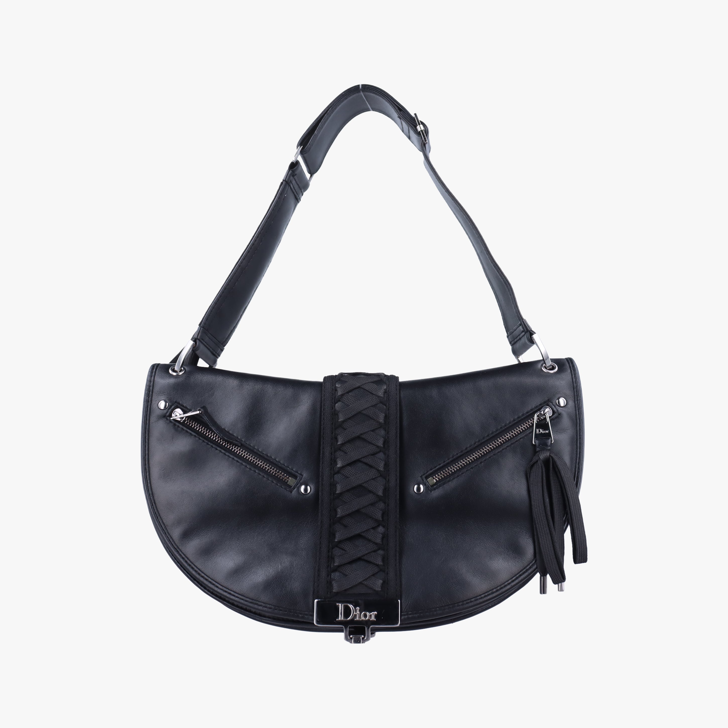 Pre-owned Christian Dior Admit It Corset Hobo Black Leather  shoulderbag | stylenewstar