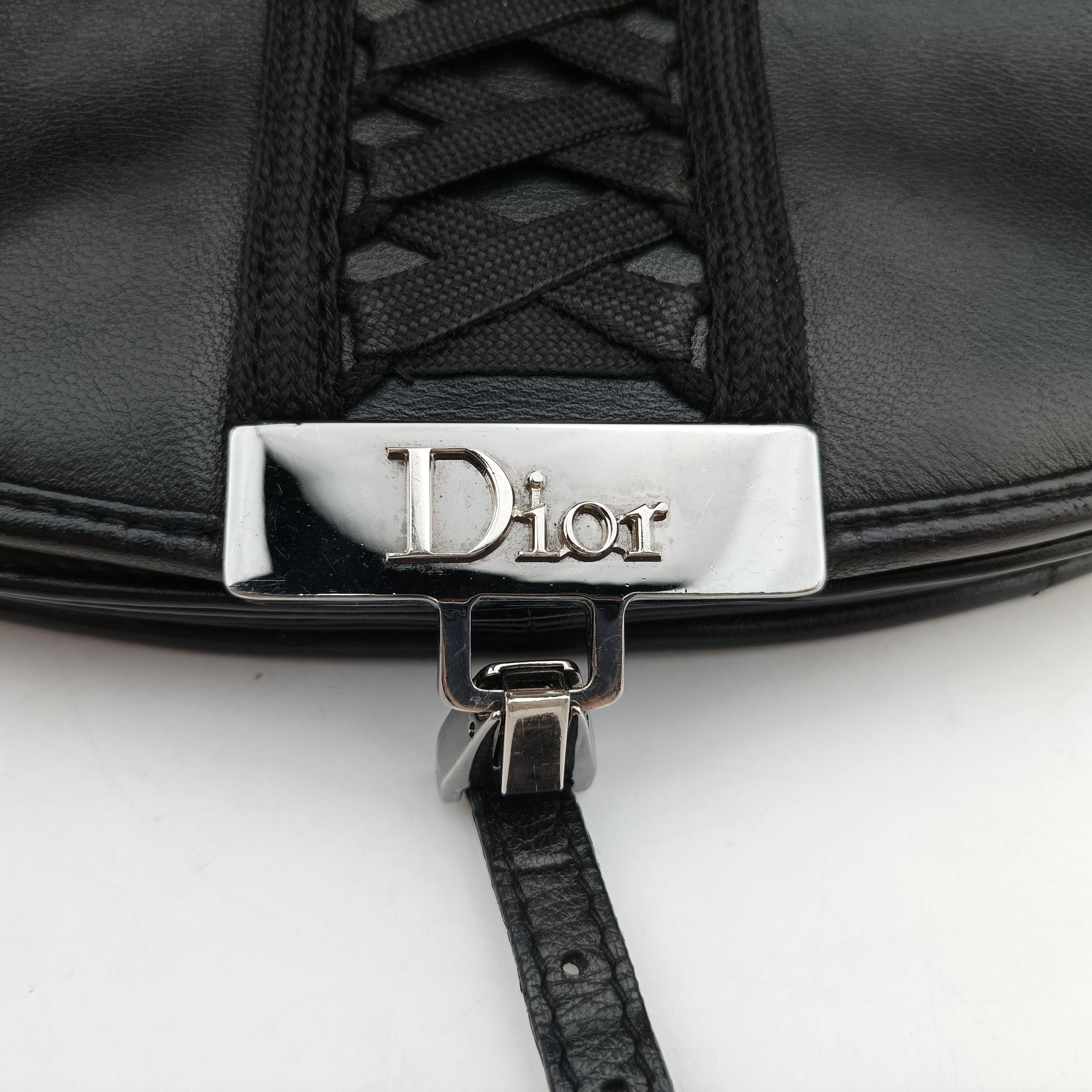 Pre-owned Christian Dior Admit It Corset Hobo Black Leather  shoulderbag | stylenewstar
