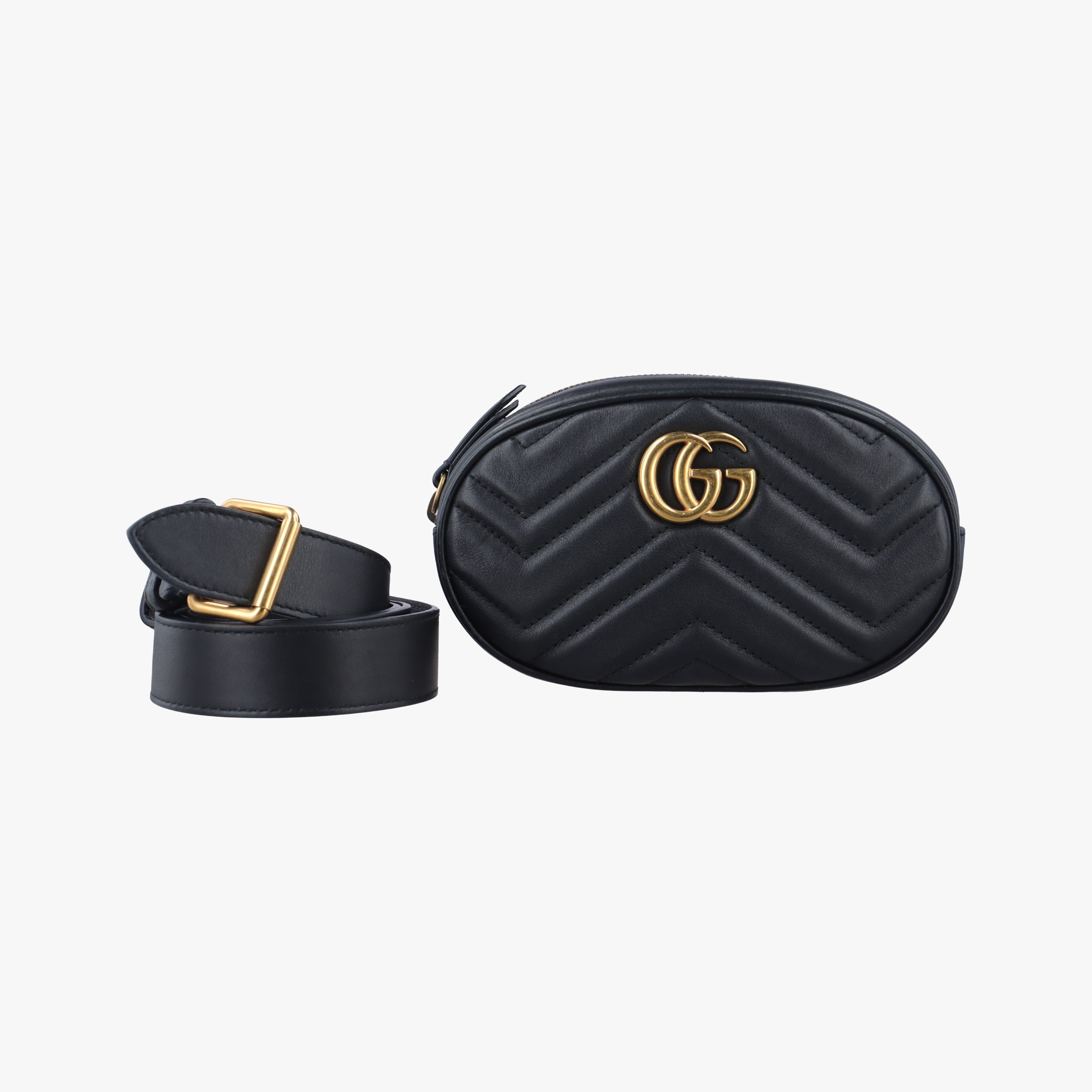 Pre-owned Gucci GG Marmont Black Leather 476434 bum bag/waist bag | stylenewstar
