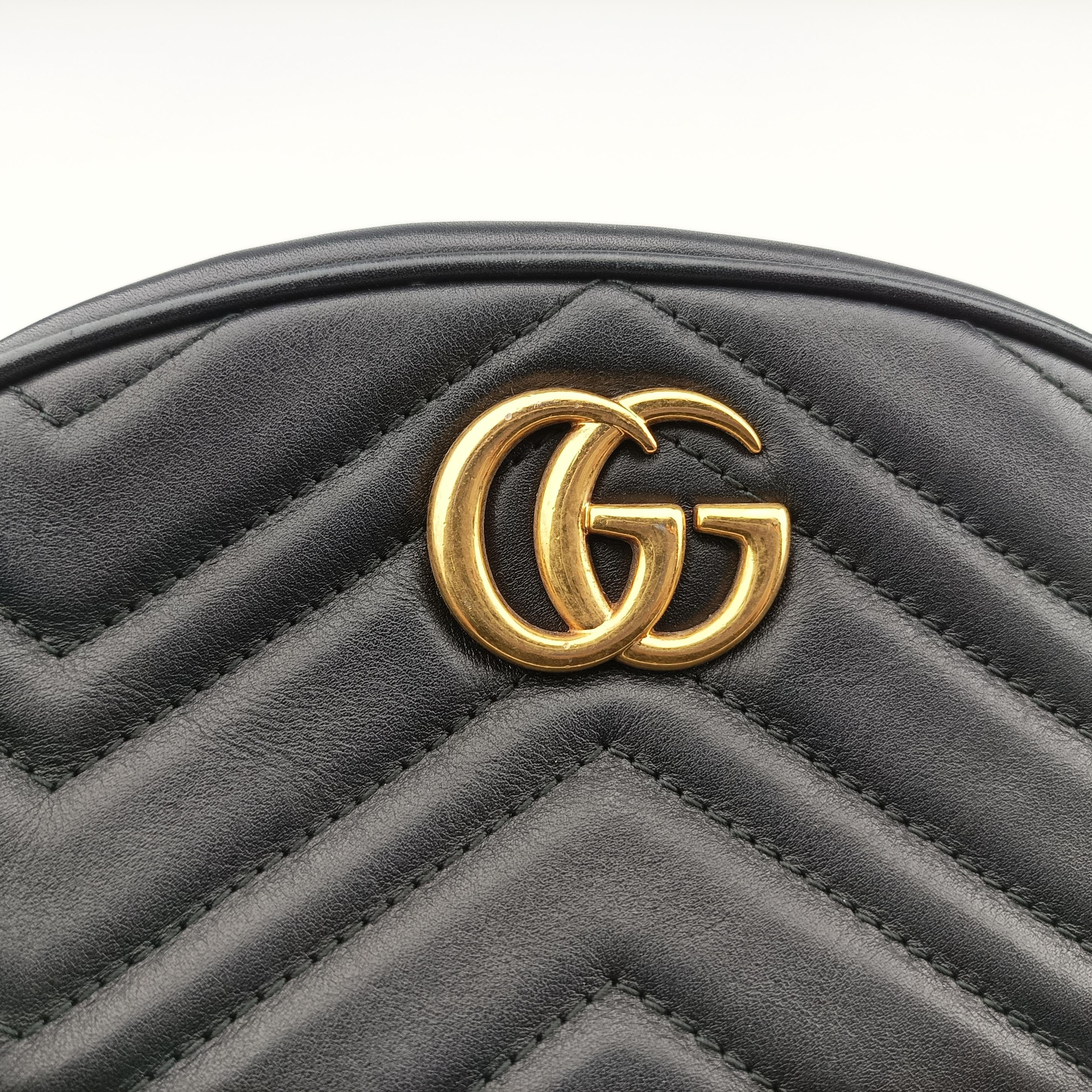 Pre-owned Gucci GG Marmont Black Leather 476434 bum bag/waist bag | stylenewstar