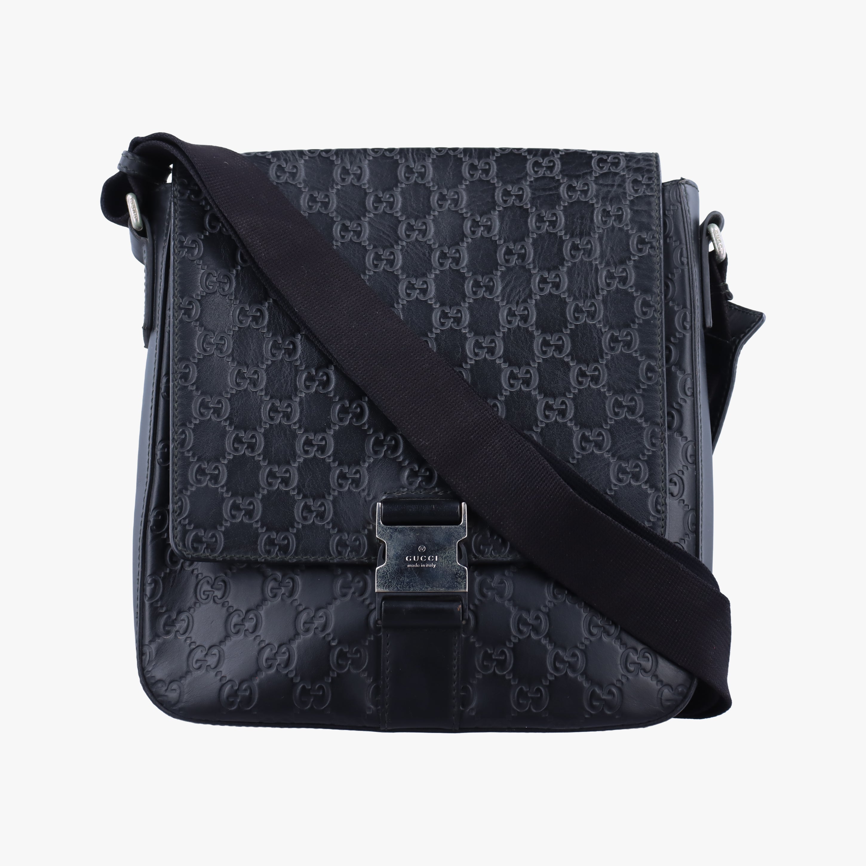 Pre-owned Gucci GG Plus GG Supreme Black Leather 406368 shoulderbag | stylenewstar