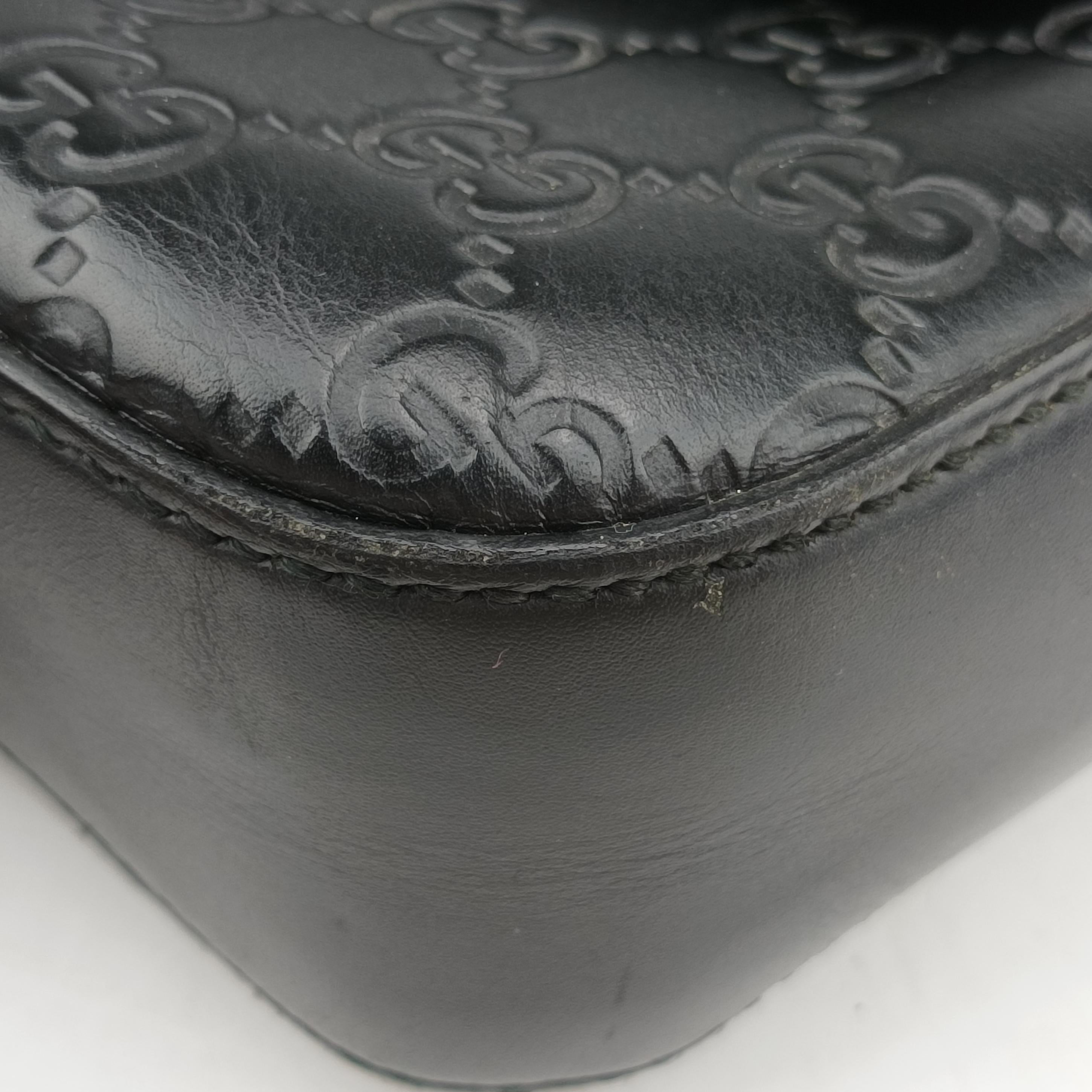 Pre-owned Gucci GG Plus GG Supreme Black Leather 406368 shoulderbag | stylenewstar