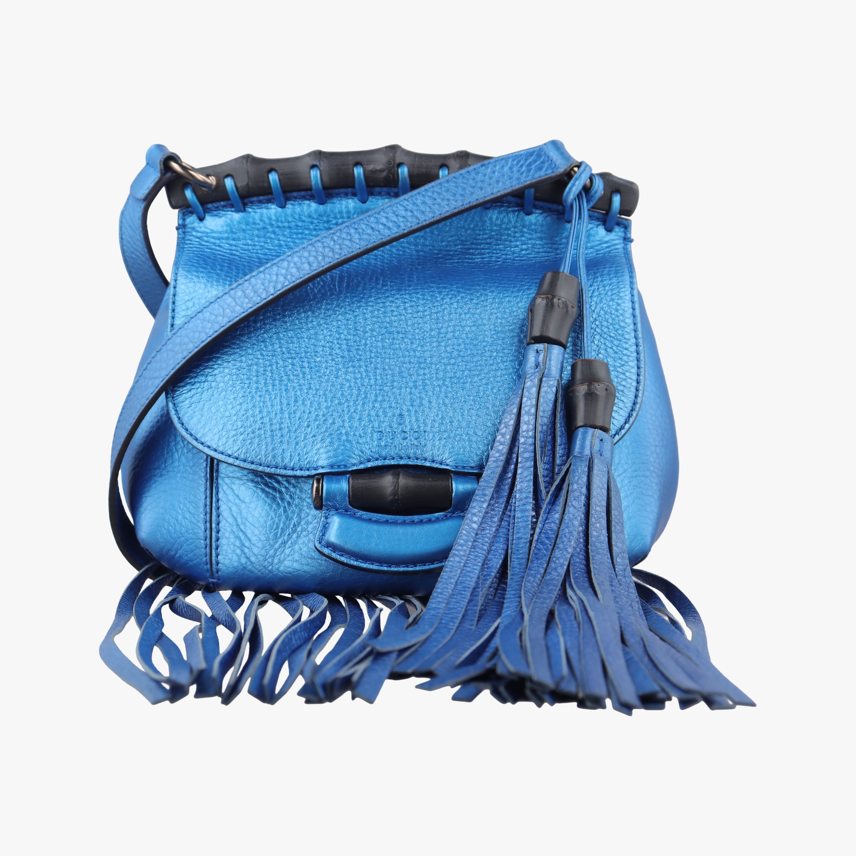 Secondhand Gucci Bamboo Fringe Blue Leather 347100 shoulderbag | stylenewstar