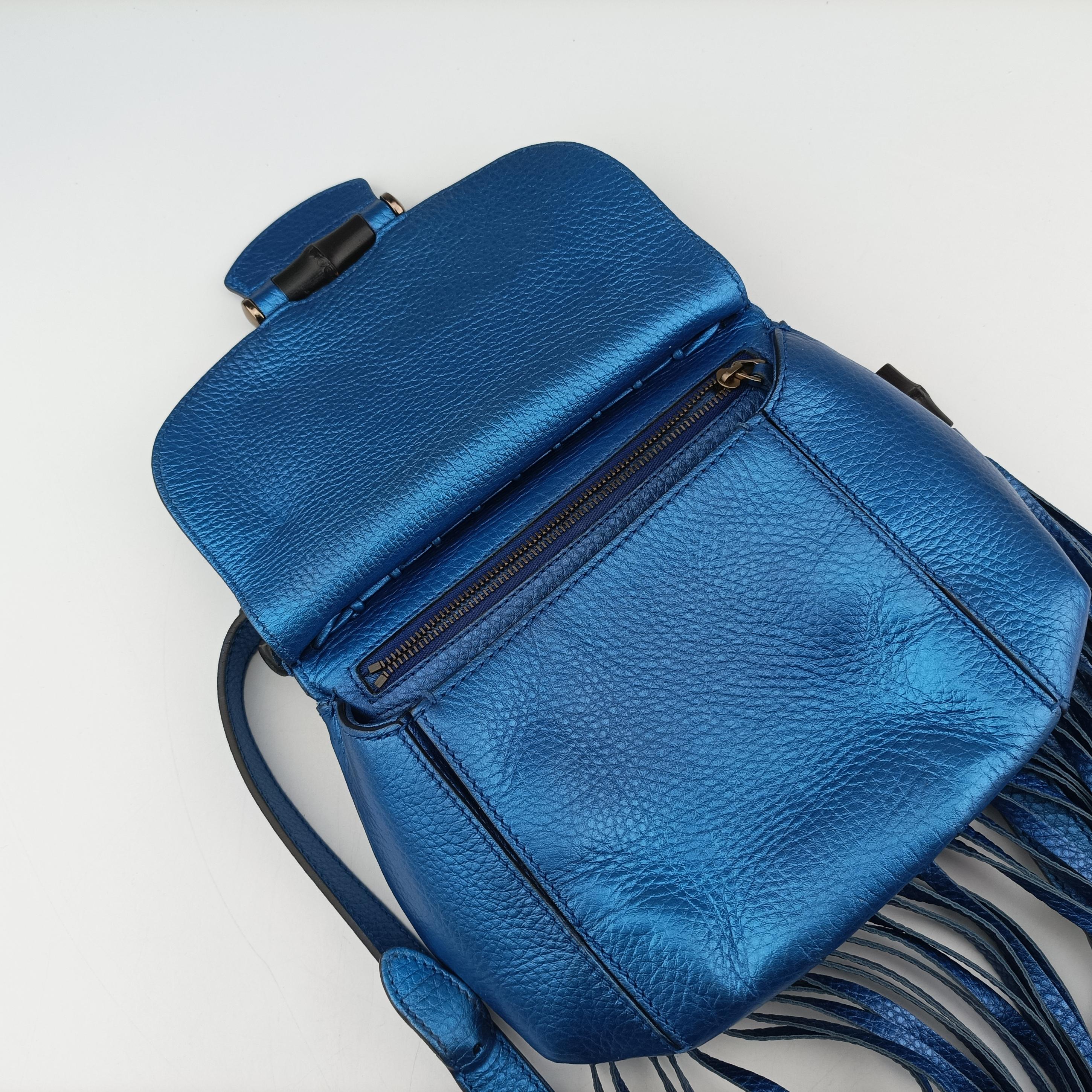 Secondhand Gucci Bamboo Fringe Blue Leather 347100 shoulderbag | stylenewstar