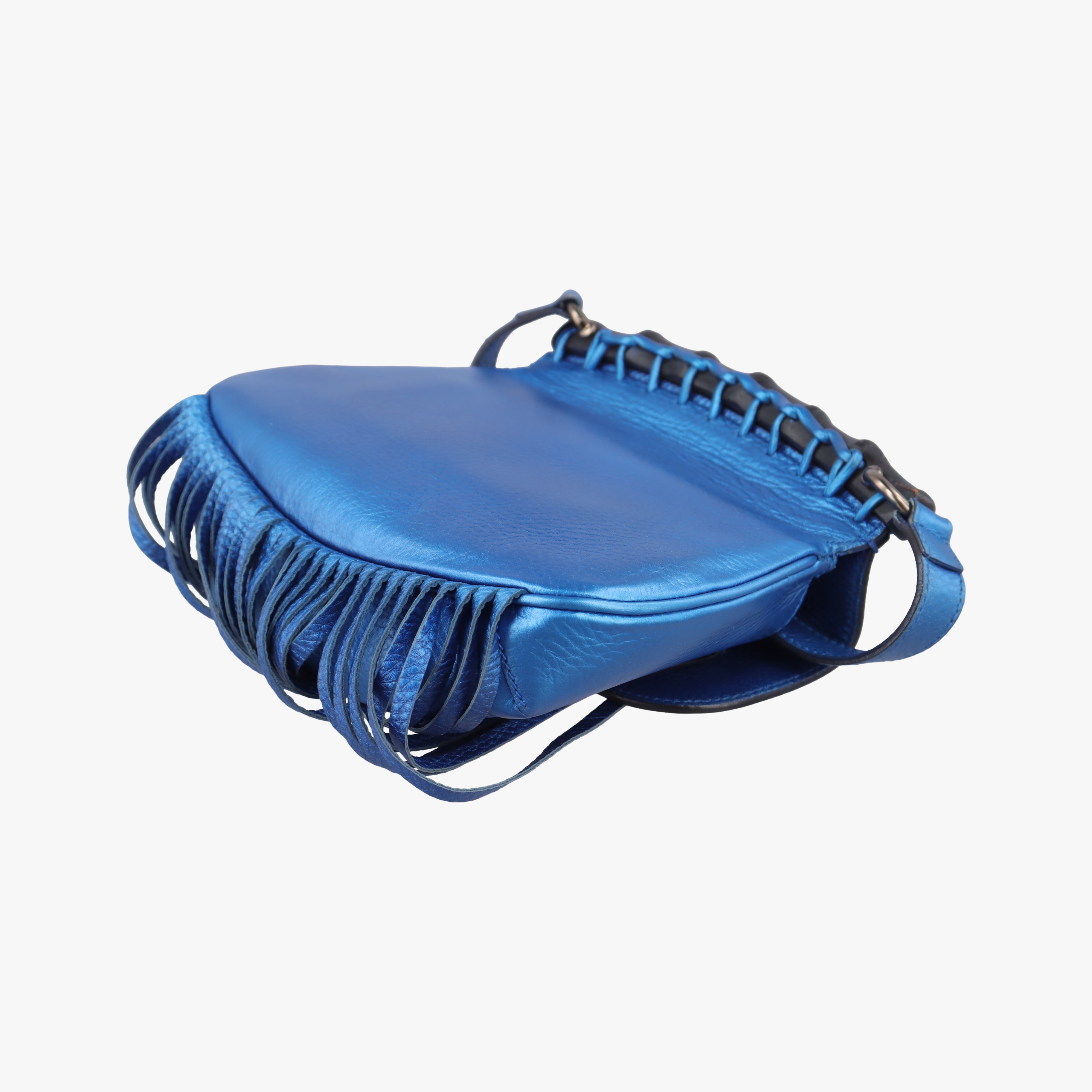 Secondhand Gucci Bamboo Fringe Blue Leather 347100 shoulderbag | stylenewstar