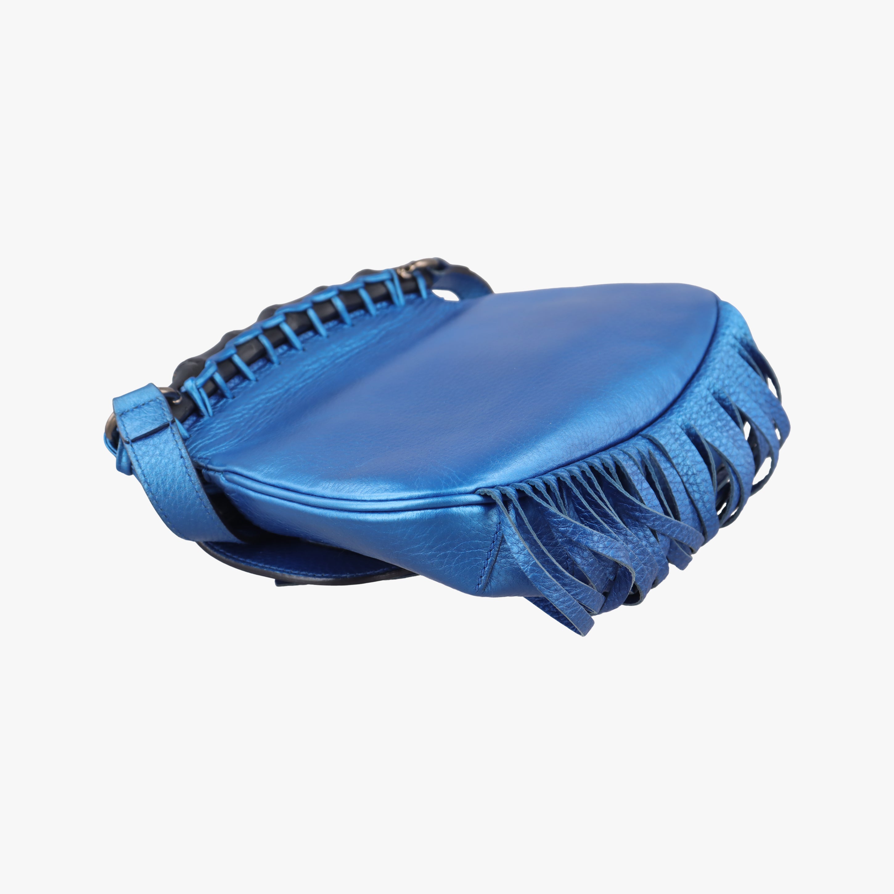 Secondhand Gucci Bamboo Fringe Blue Leather 347100 shoulderbag | stylenewstar