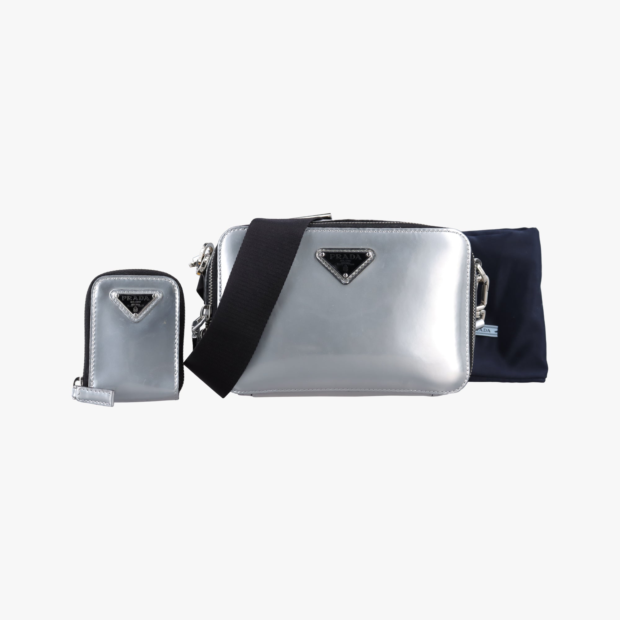 Pre-owned Prada Brique Chrome Silver Patent 2VH070 shoulderbag | stylenewstar