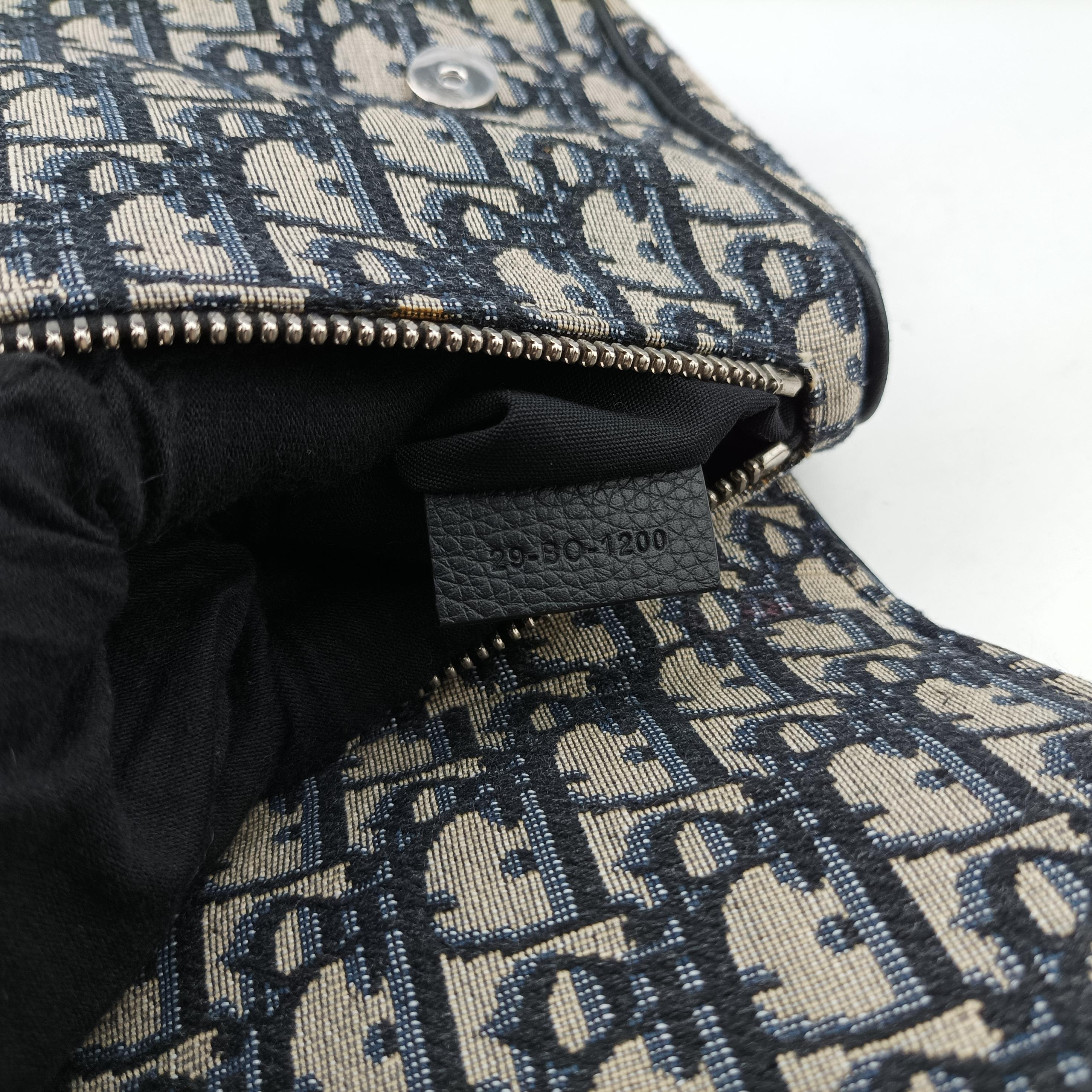 Pre-owned Christian Dior Saddlebag Gray×Navy×Black Jacquard  crossbodybag | stylenewstar