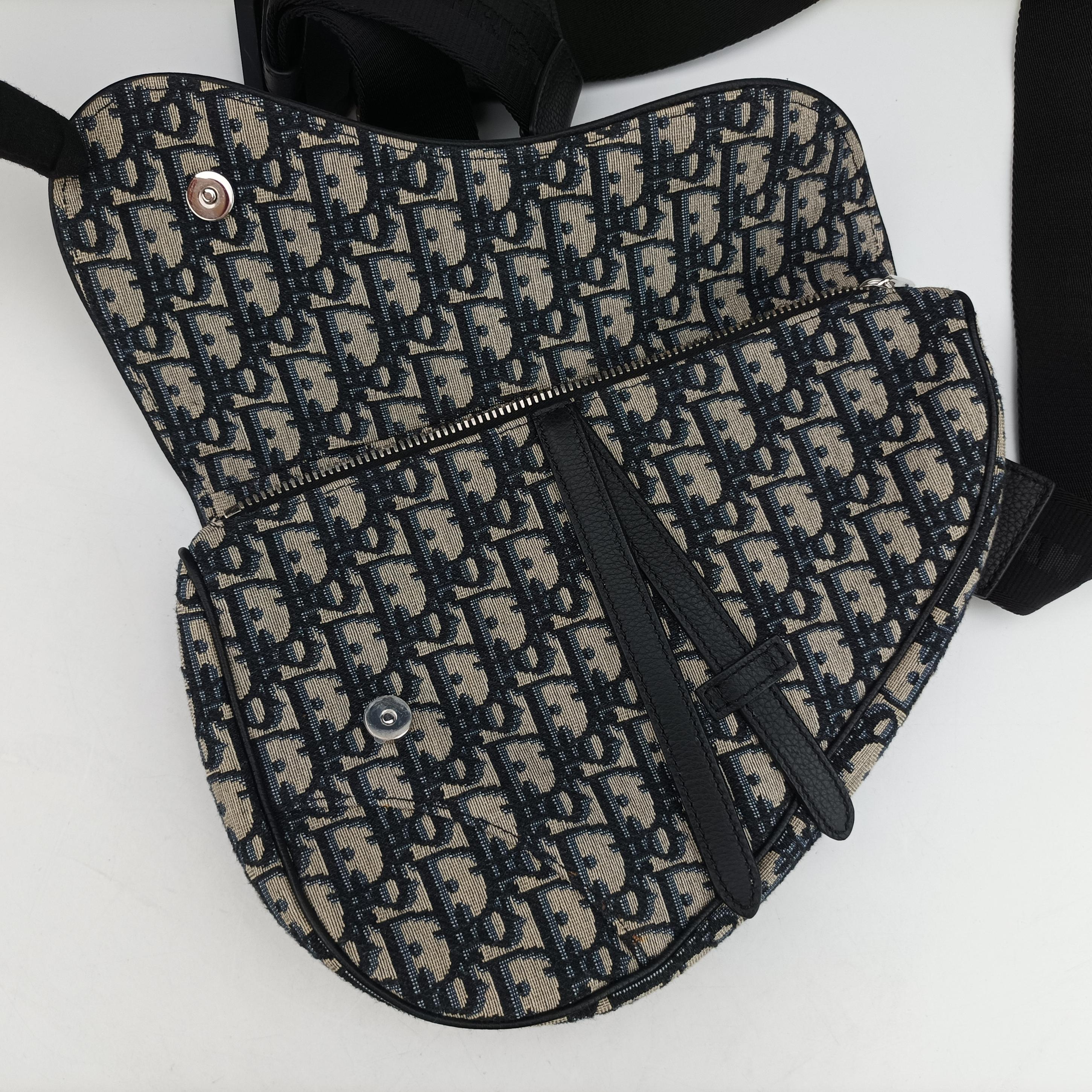 Pre-owned Christian Dior Saddlebag Gray×Navy×Black Jacquard  crossbodybag | stylenewstar