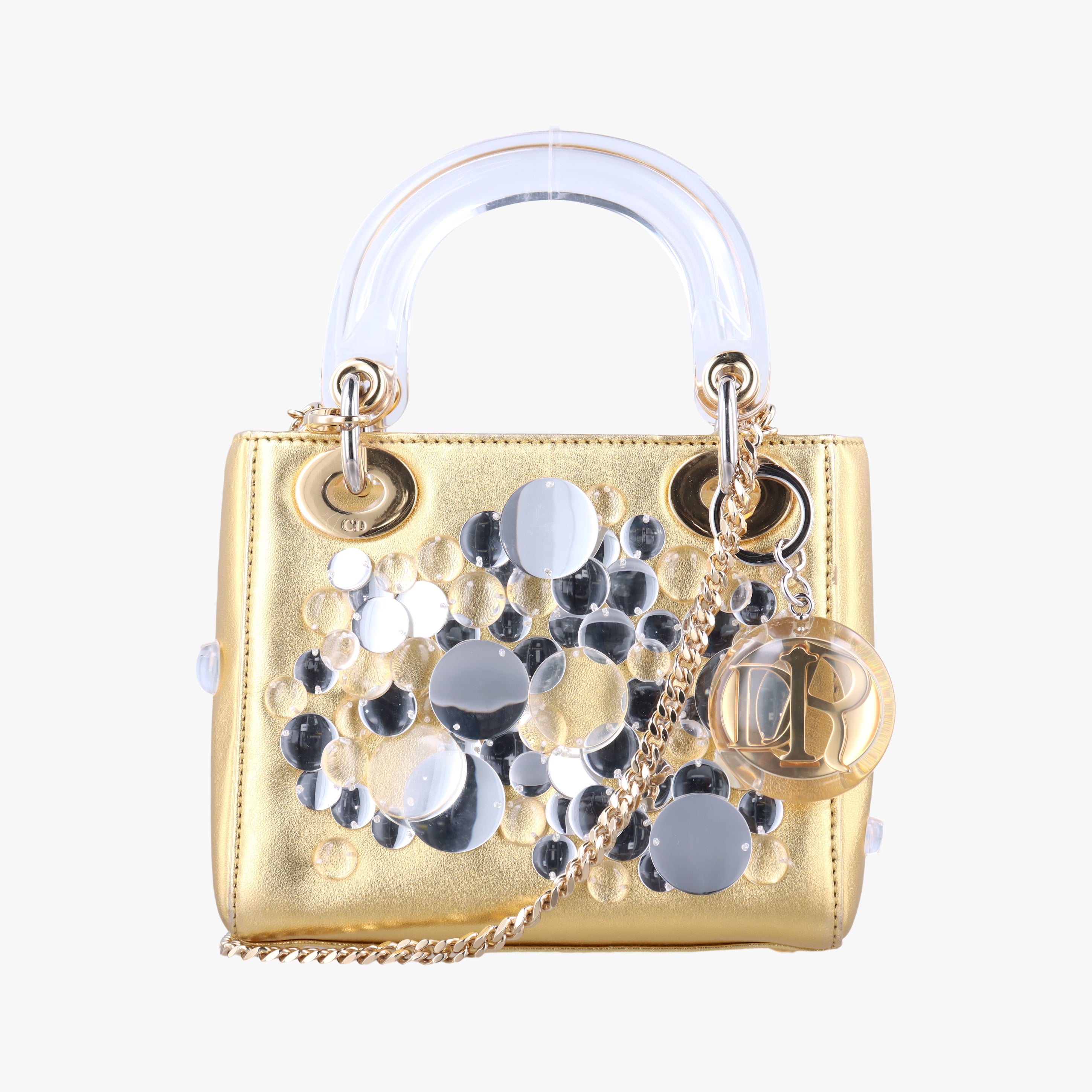 Pre-owned Christian Dior Mini Lady Dior Art Golden leather  shoulderbag | stylenewstar