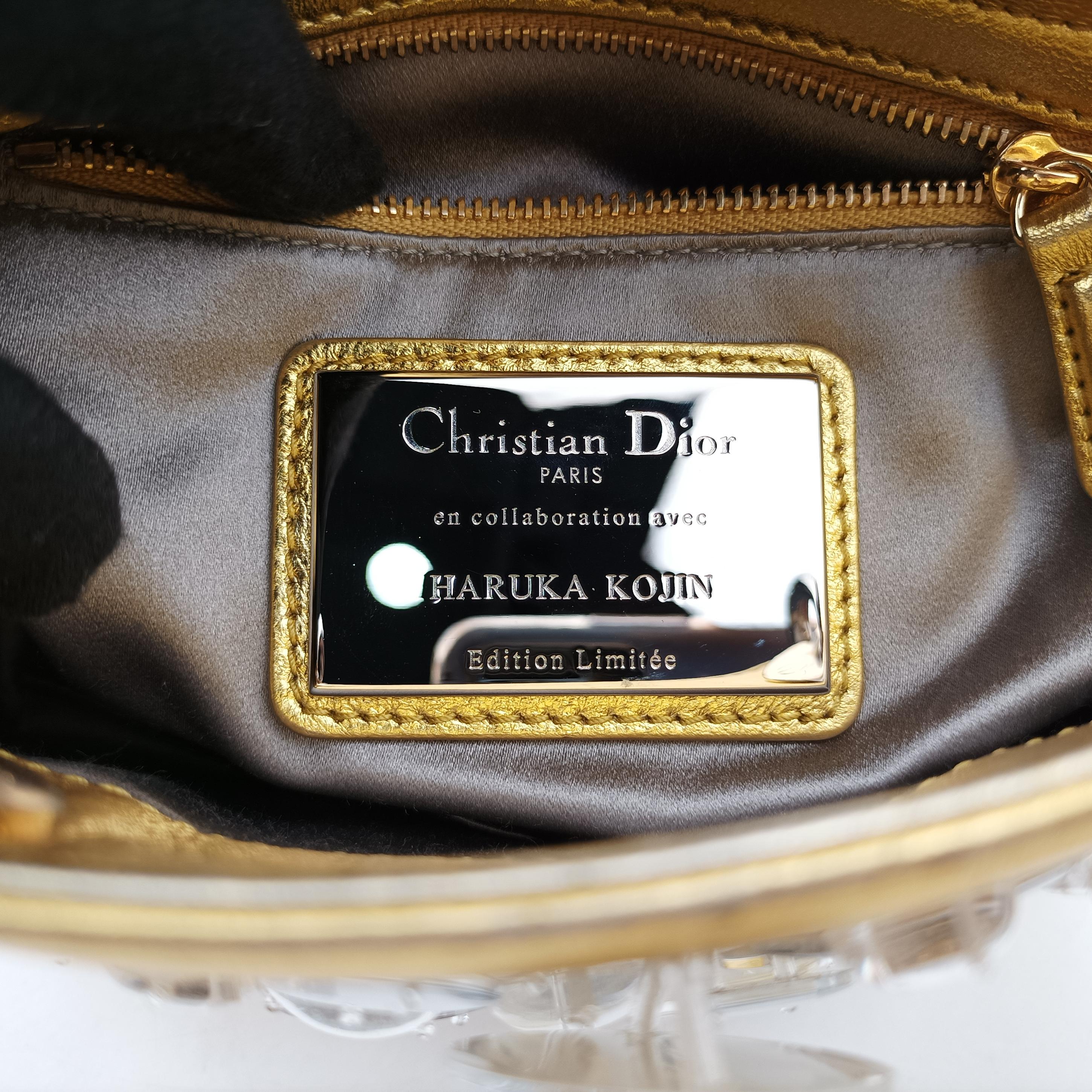 Pre-owned Christian Dior Mini Lady Dior Art Golden leather  shoulderbag | stylenewstar