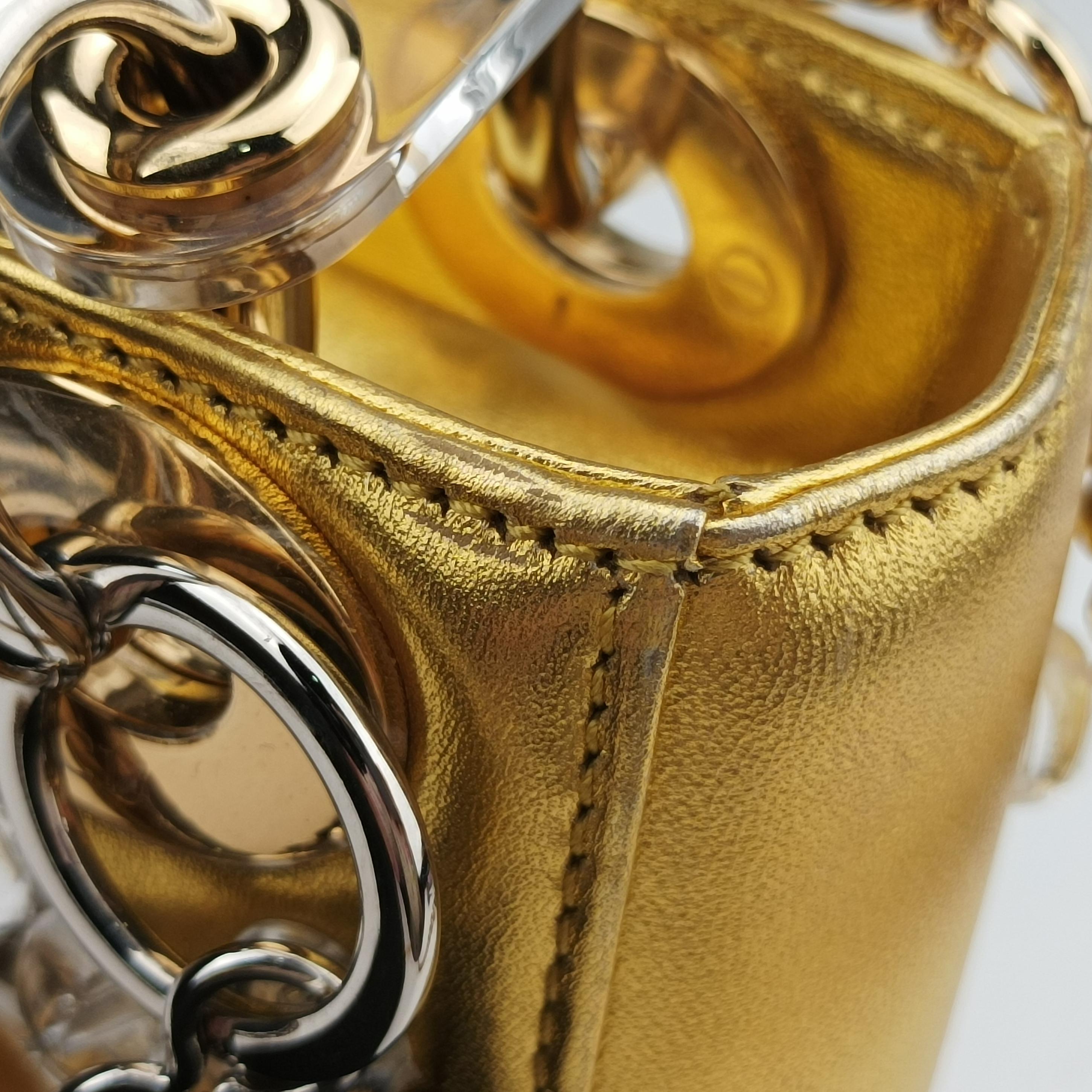 Pre-owned Christian Dior Mini Lady Dior Art Golden leather  shoulderbag | stylenewstar