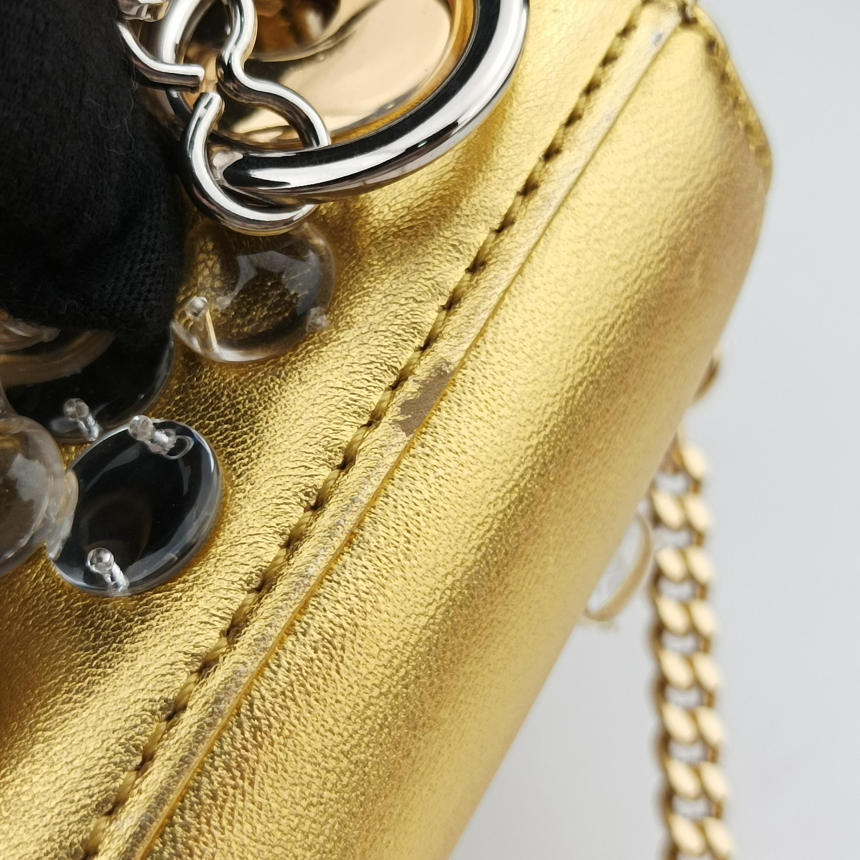 Pre-owned Christian Dior Mini Lady Dior Art Golden leather  shoulderbag | stylenewstar