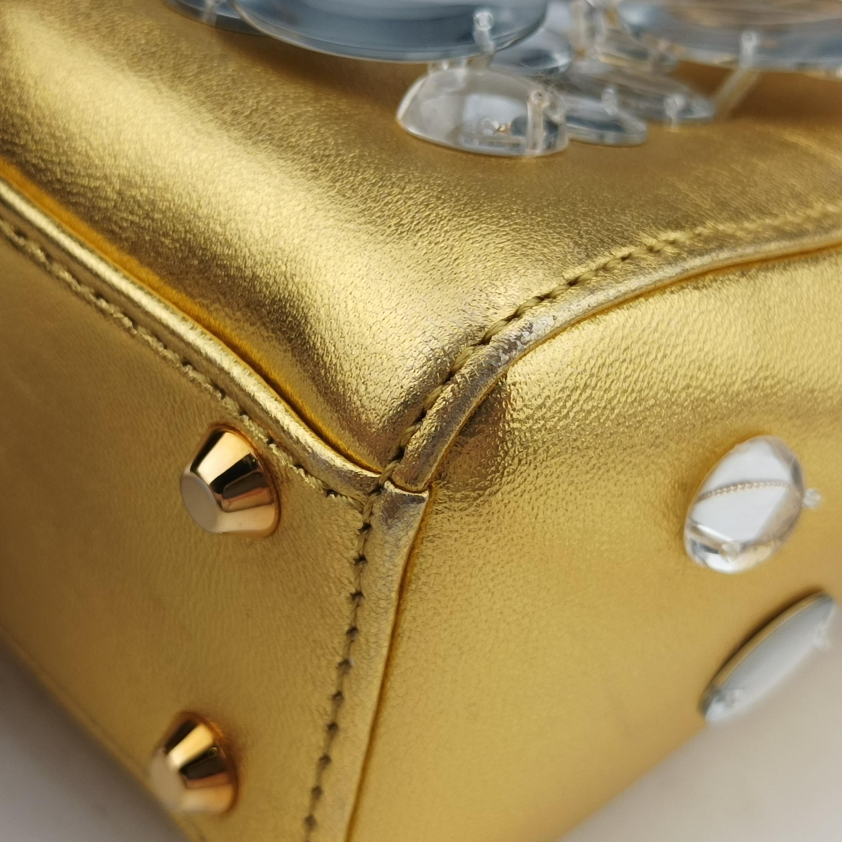 Pre-owned Christian Dior Mini Lady Dior Art Golden leather  shoulderbag | stylenewstar