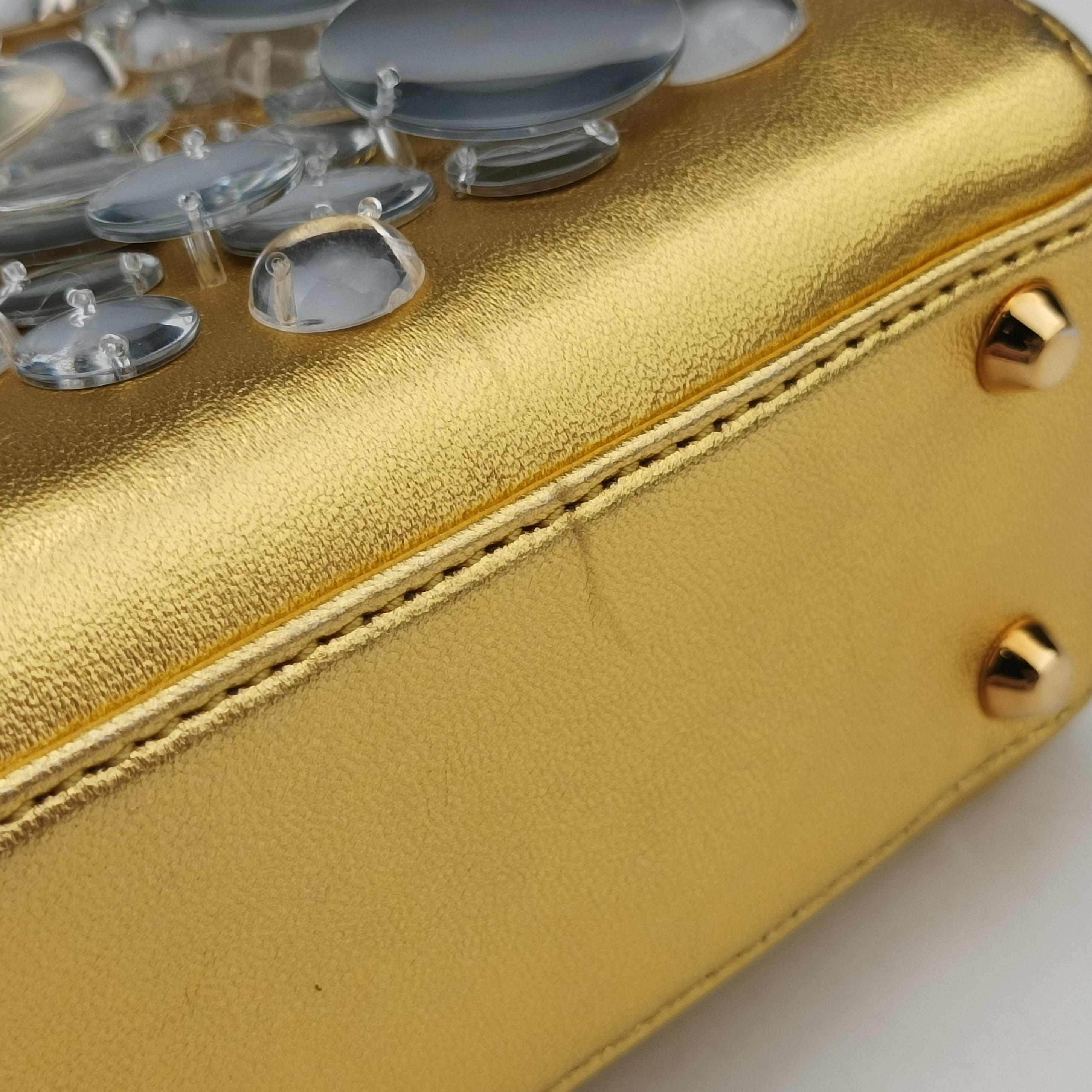 Pre-owned Christian Dior Mini Lady Dior Art Golden leather  shoulderbag | stylenewstar
