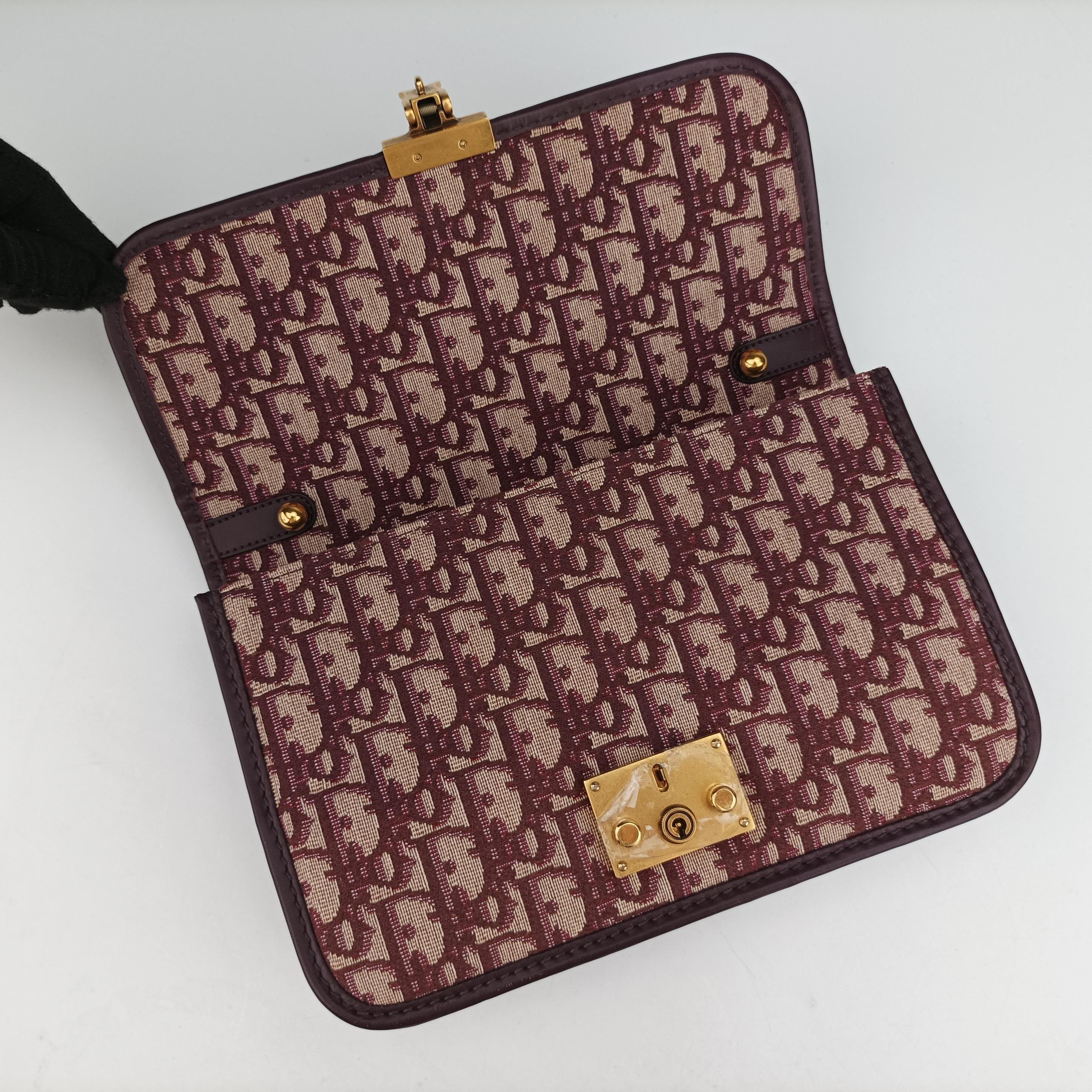 Pre-owned Christian Dior Dioraddict Burgundy×Beige Jacquard  shoulderbag | stylenewstar