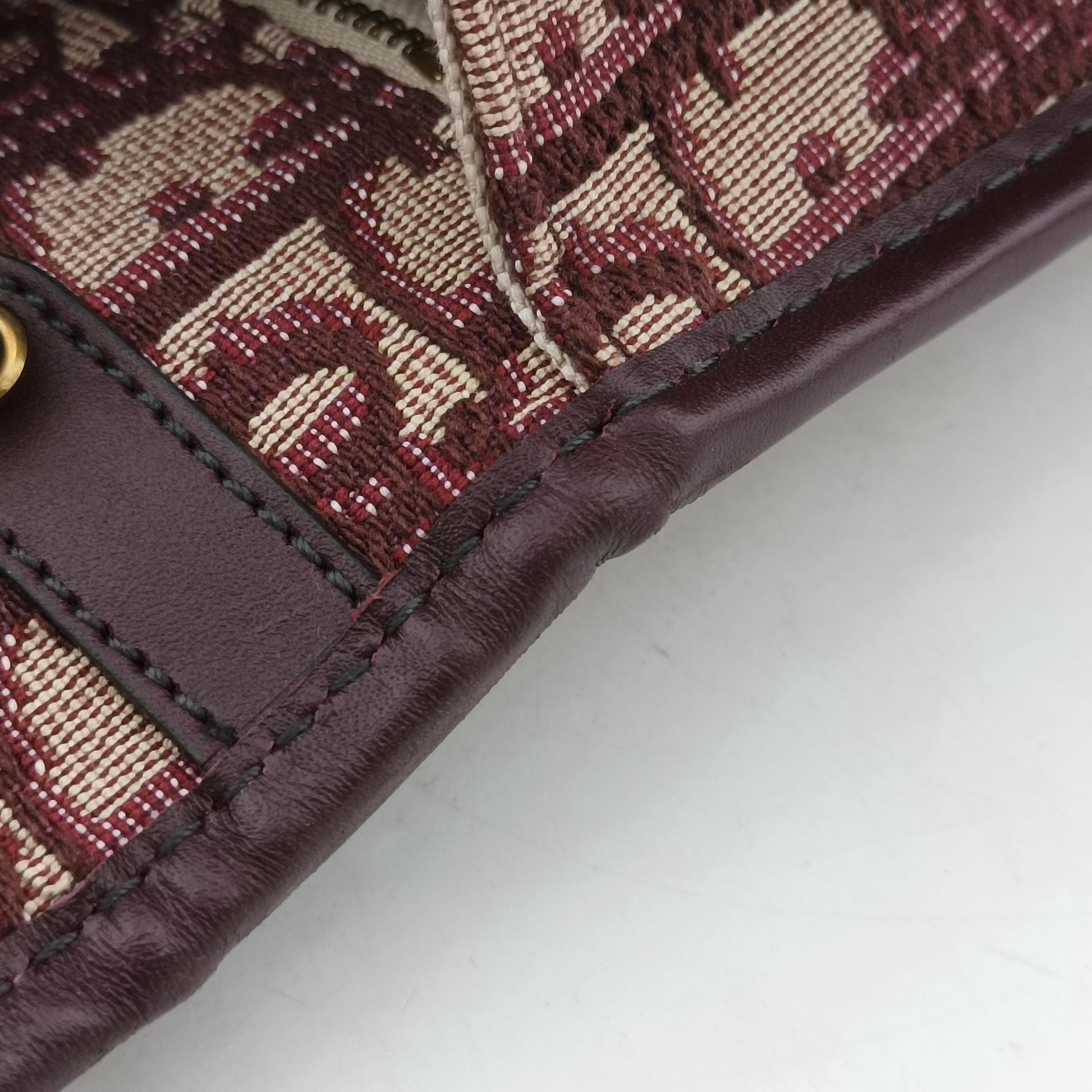 Pre-owned Christian Dior Dioraddict Burgundy×Beige Jacquard  shoulderbag | stylenewstar