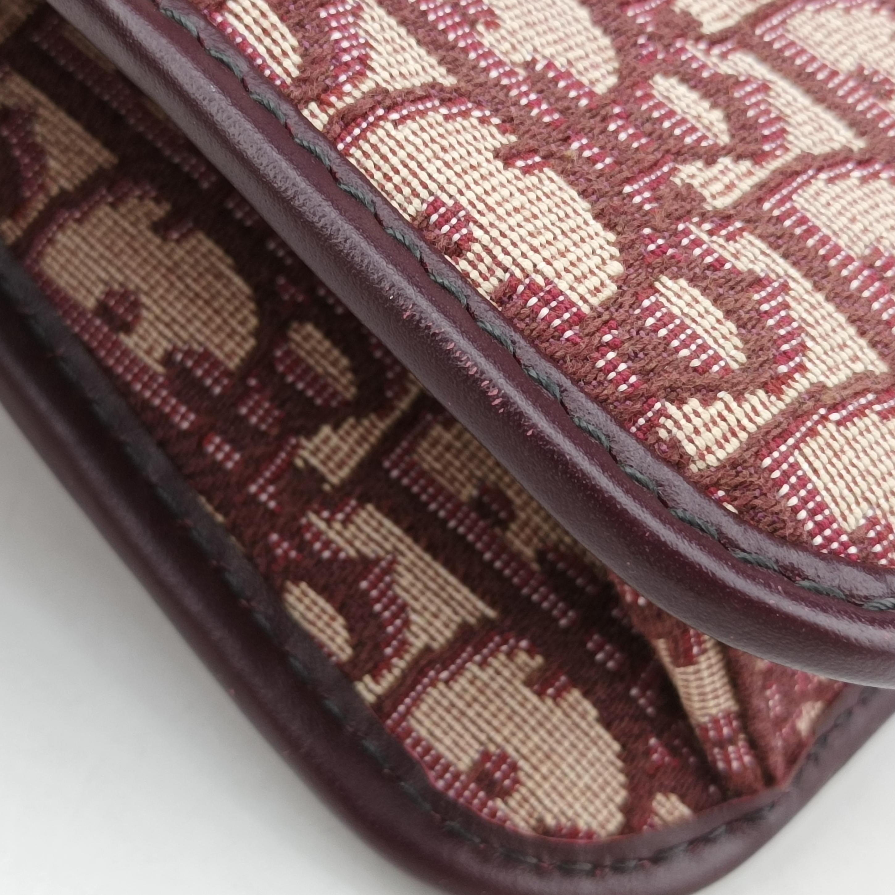Pre-owned Christian Dior Dioraddict Burgundy×Beige Jacquard  shoulderbag | stylenewstar