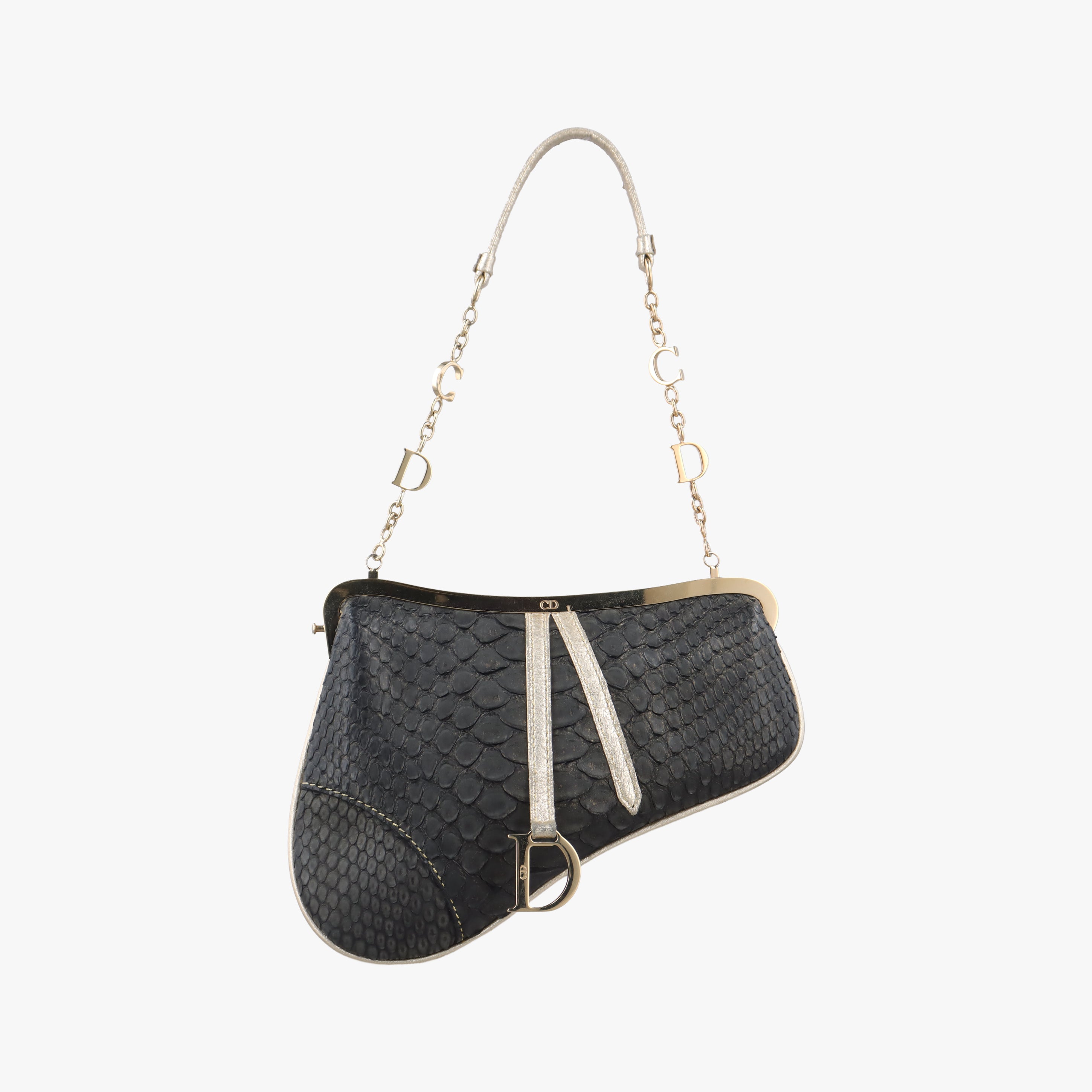 Vintage Christian Dior Saddle Black snakeskin  handbag | stylenewstar
