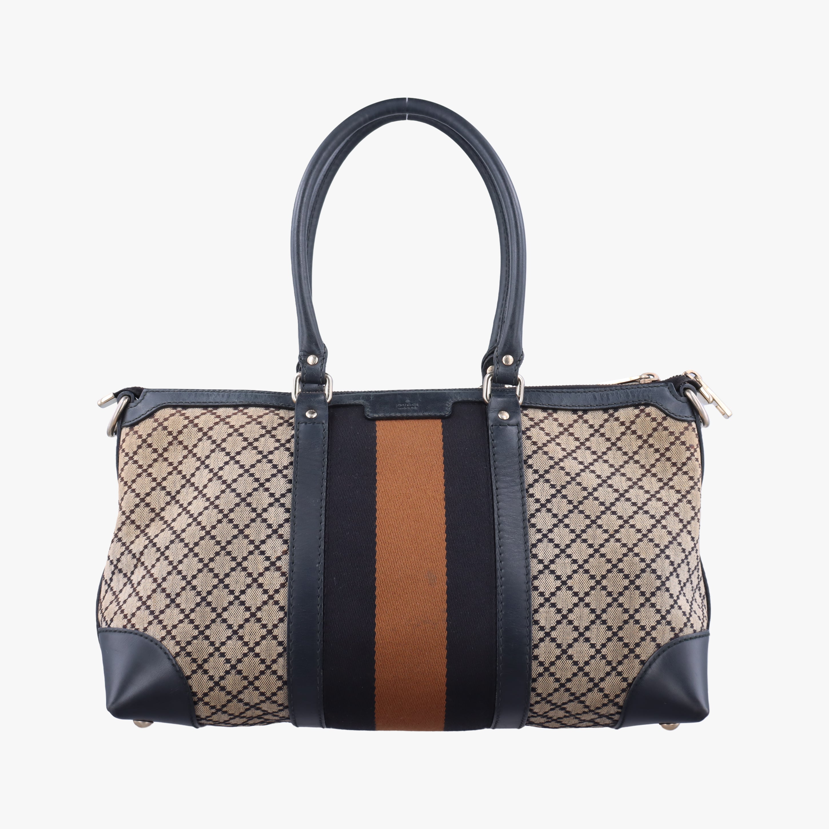Pre-owned Gucci Diamante Web Beige×black×brown canvas×leather 257341 handbag | stylenewstar