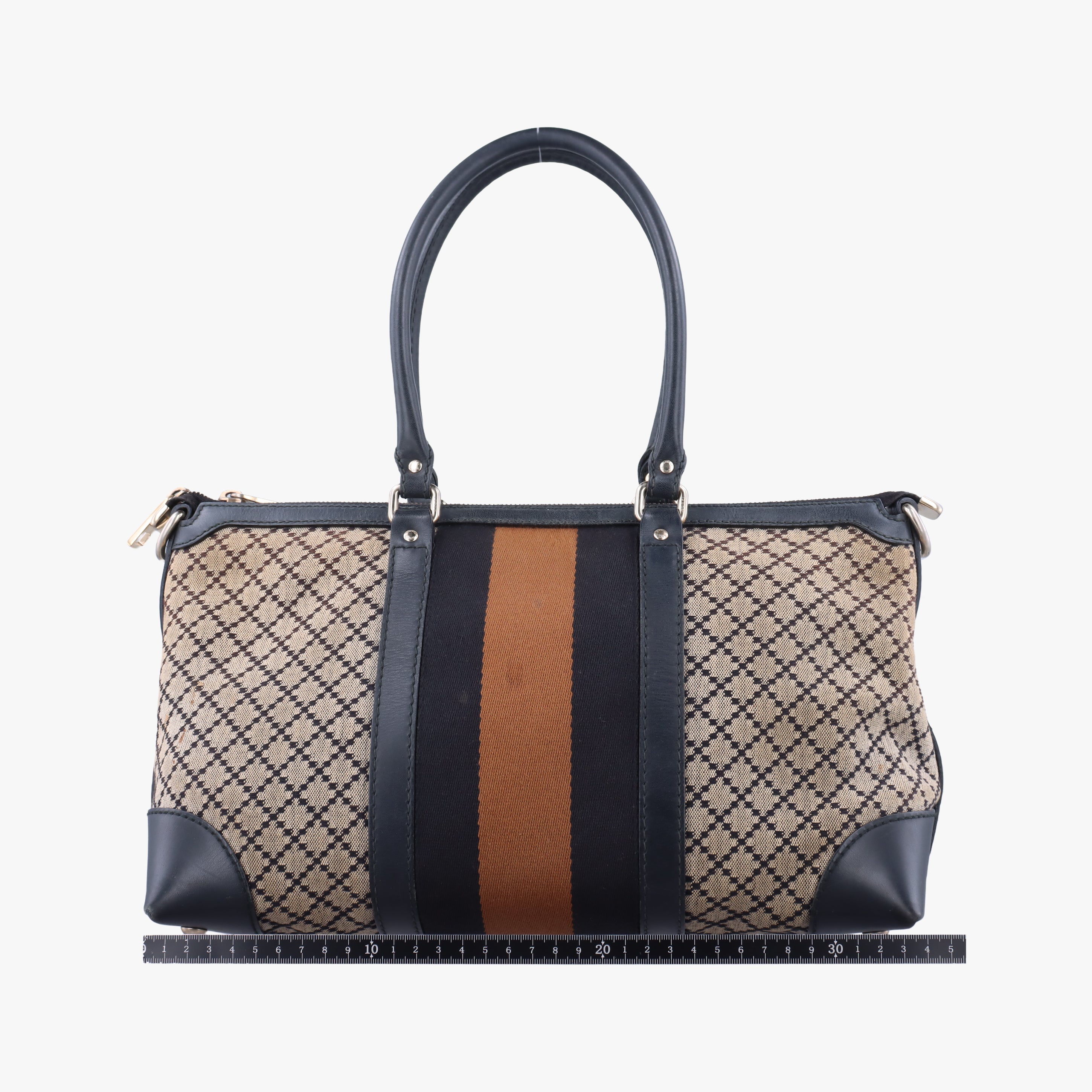 Pre-owned Gucci Diamante Web Beige×black×brown canvas×leather 257341 handbag | stylenewstar
