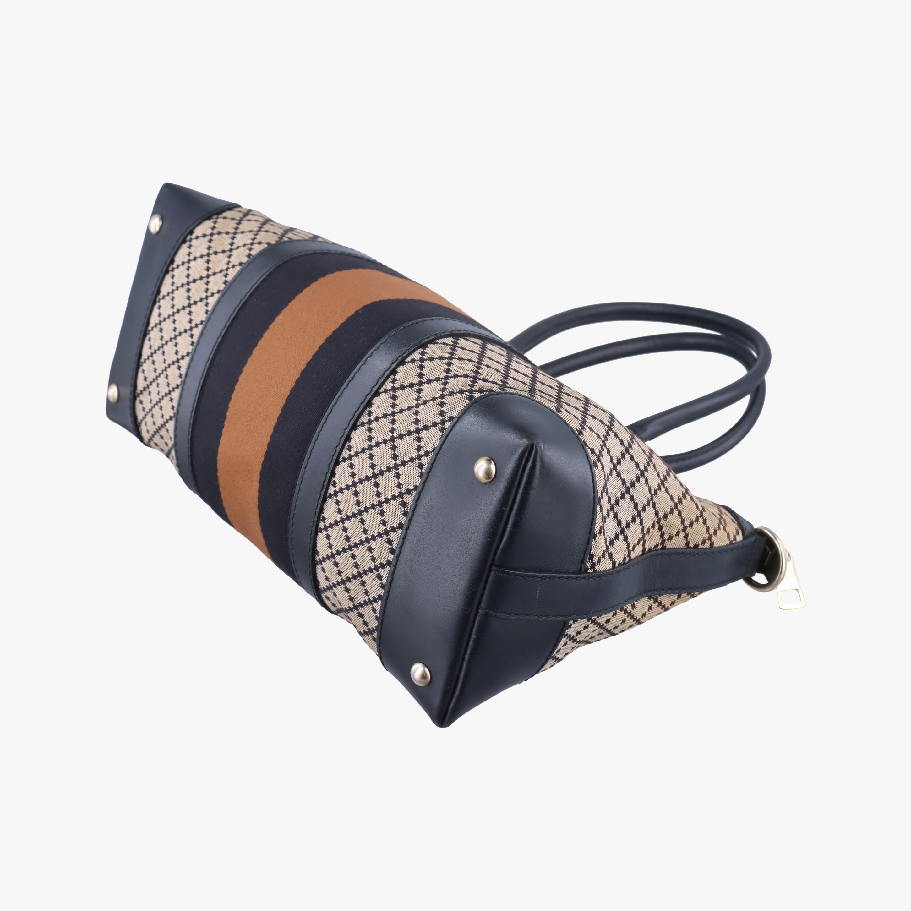 Pre-owned Gucci Diamante Web Beige×black×brown canvas×leather 257341 handbag | stylenewstar