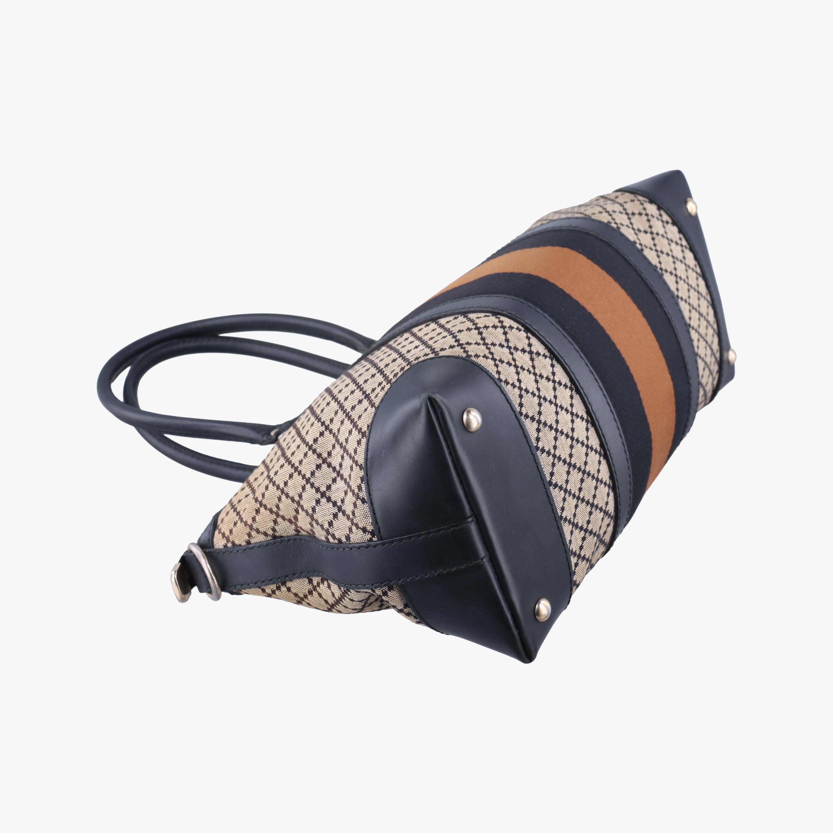 Pre-owned Gucci Diamante Web Beige×black×brown canvas×leather 257341 handbag | stylenewstar