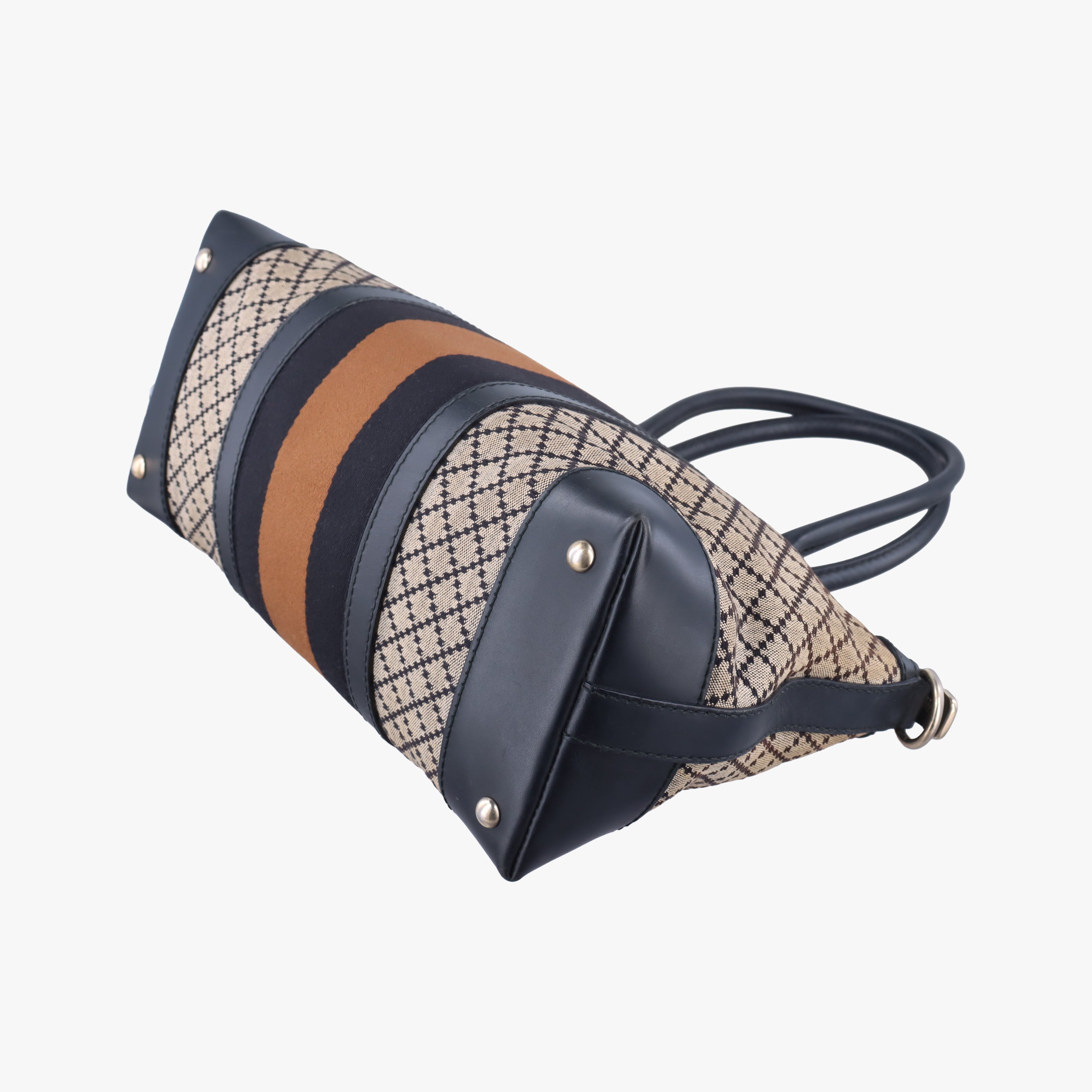 Pre-owned Gucci Diamante Web Beige×black×brown canvas×leather 257341 handbag | stylenewstar