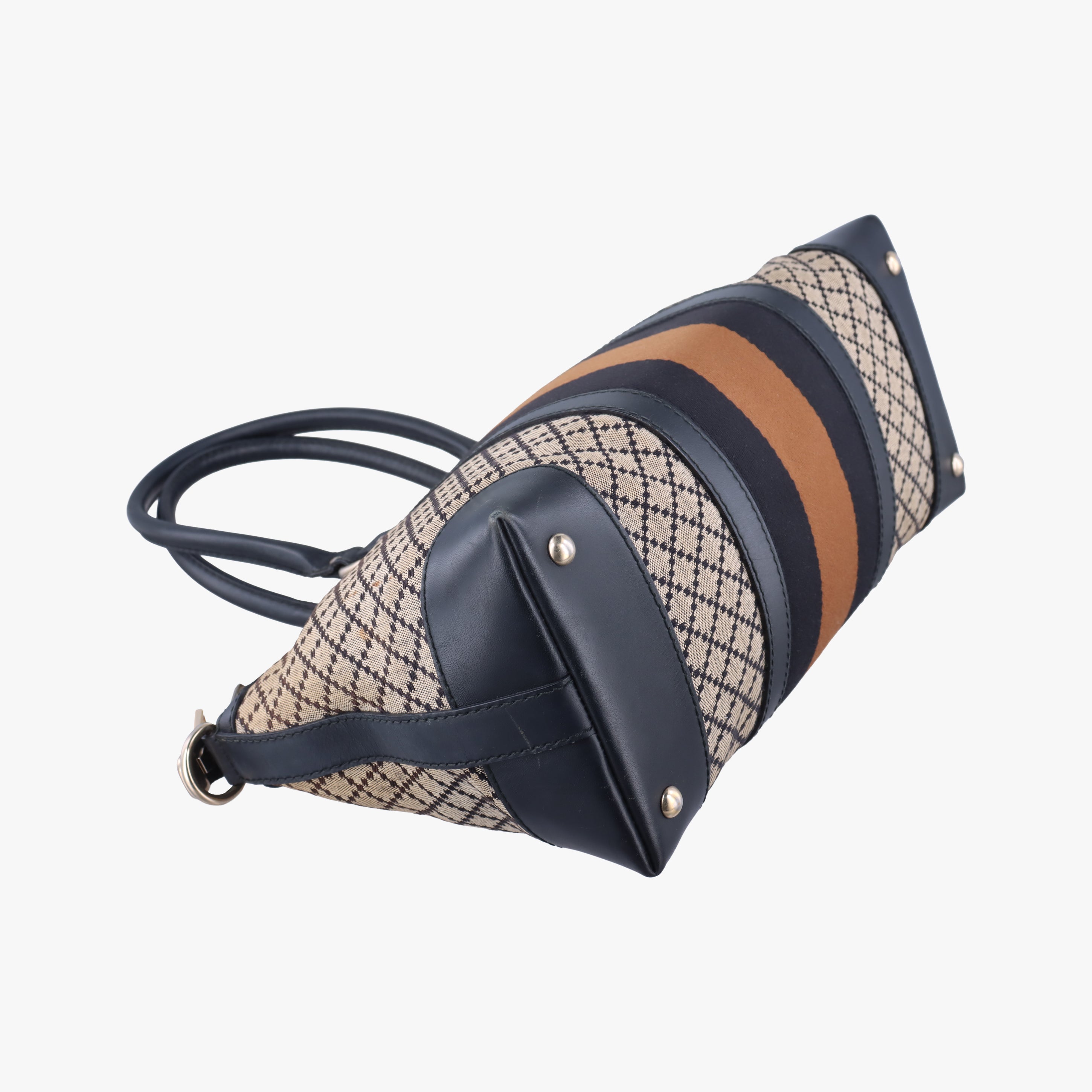 Pre-owned Gucci Diamante Web Beige×black×brown canvas×leather 257341 handbag | stylenewstar