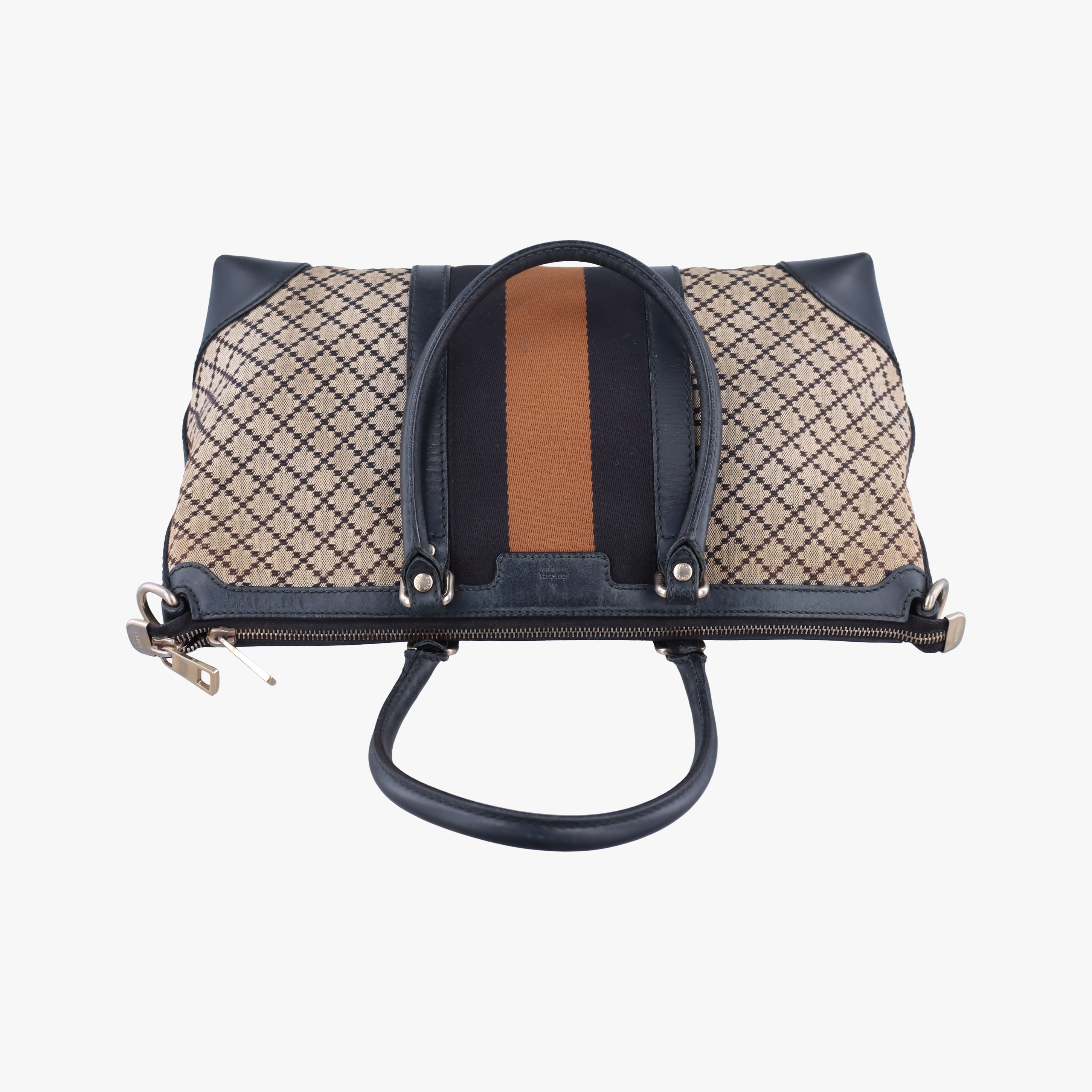 Pre-owned Gucci Diamante Web Beige×black×brown canvas×leather 257341 handbag | stylenewstar