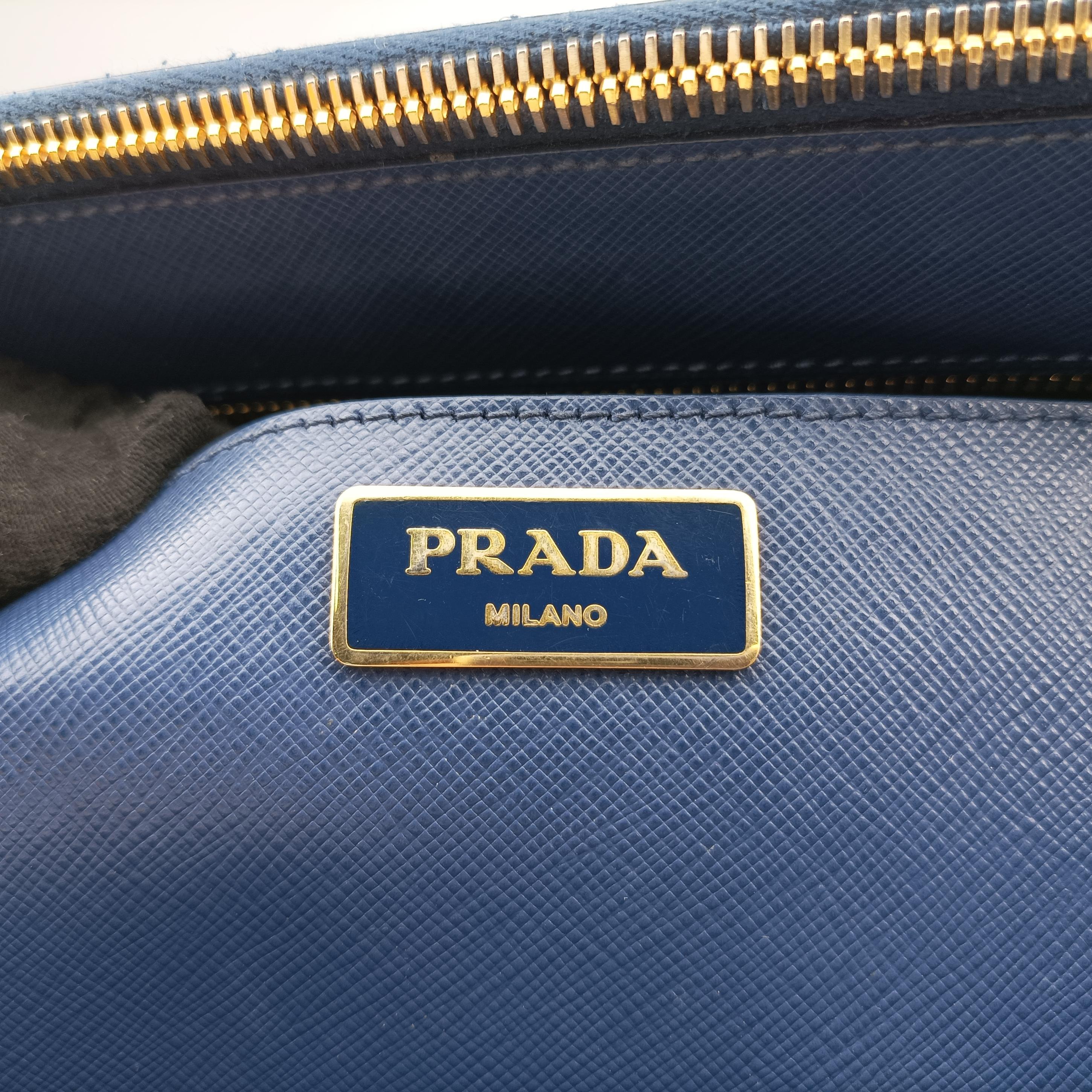 Pre-owned Prada Galleria front pocket Blue SAFFIANO Leather BN2674 shoulderbag | stylenewstar
